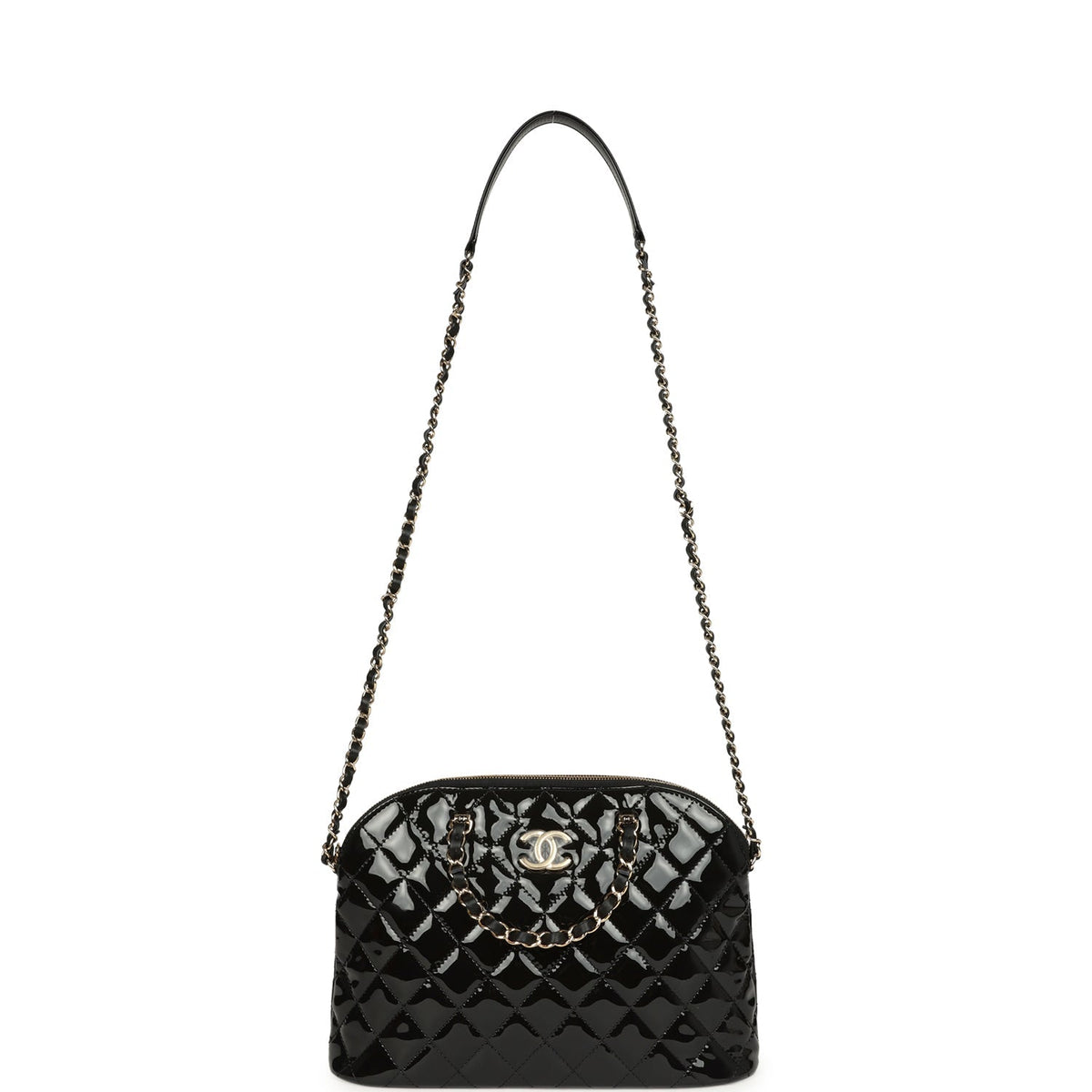 Chanel Top Handle Shopping Bag Black Patent Leather Gold Hardware