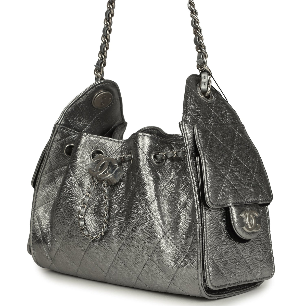 Chanel Mini 25 Hobo Bag Anthracite Metallic Caviar Silver Hardware