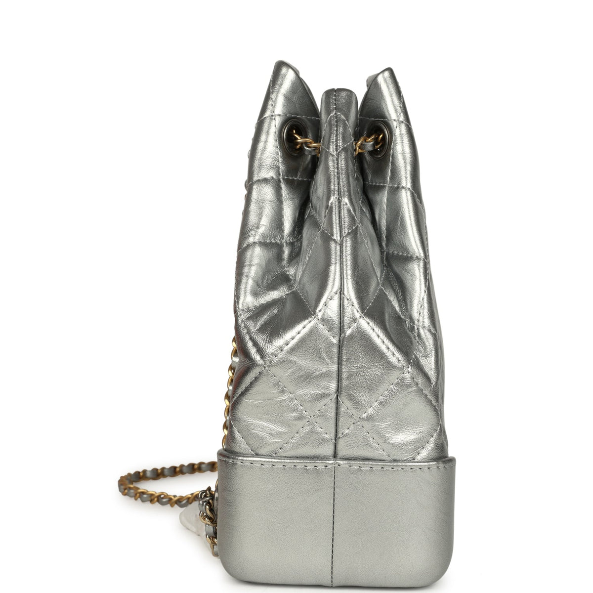 Pre-owned Chanel Small Gabrielle Backpack Metallic Silver Aged Calfskin Mixed Metal Hardware
