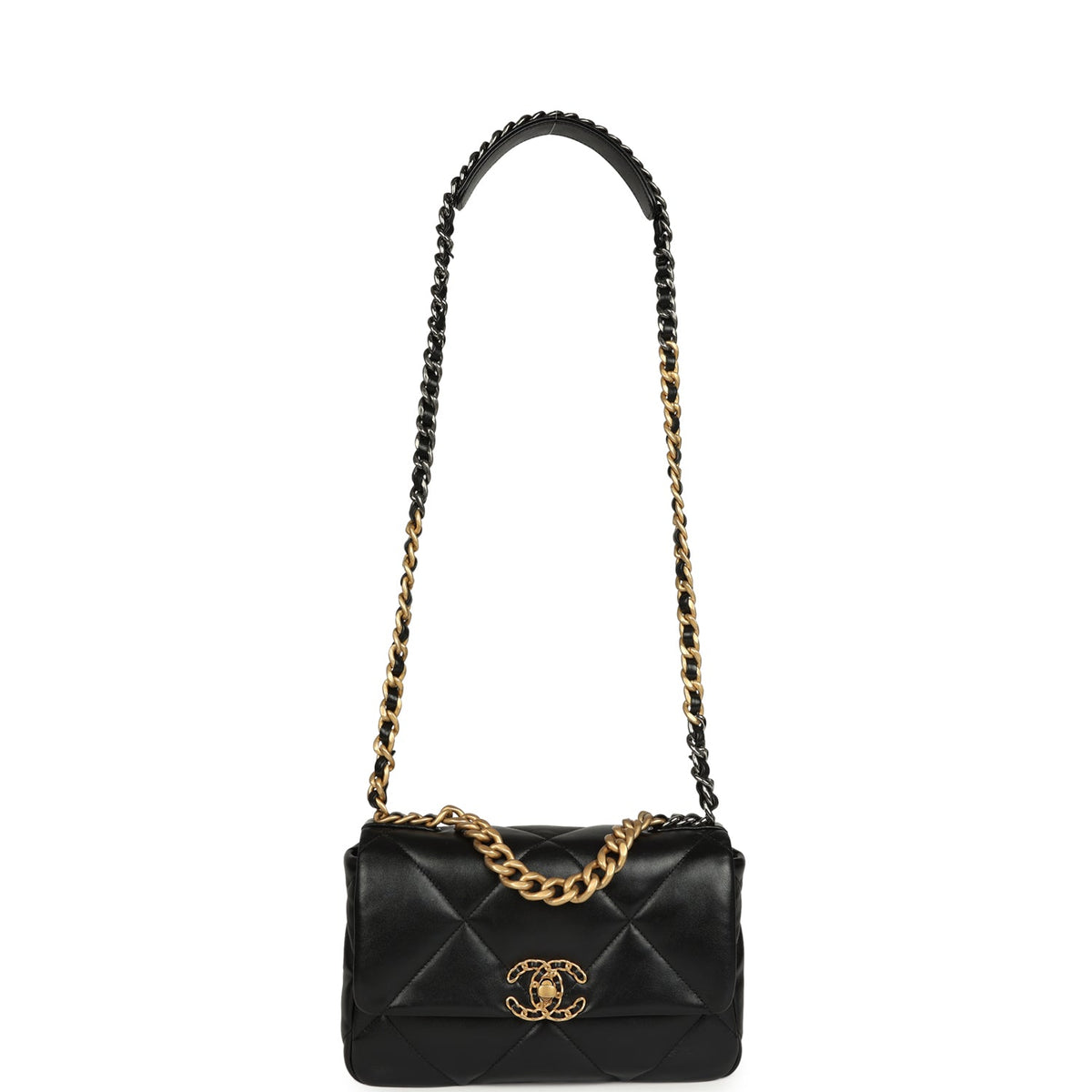 Pre-owned Chanel Medium 19 Flap Bag Black Shiny Lambskin Mixed Hardware