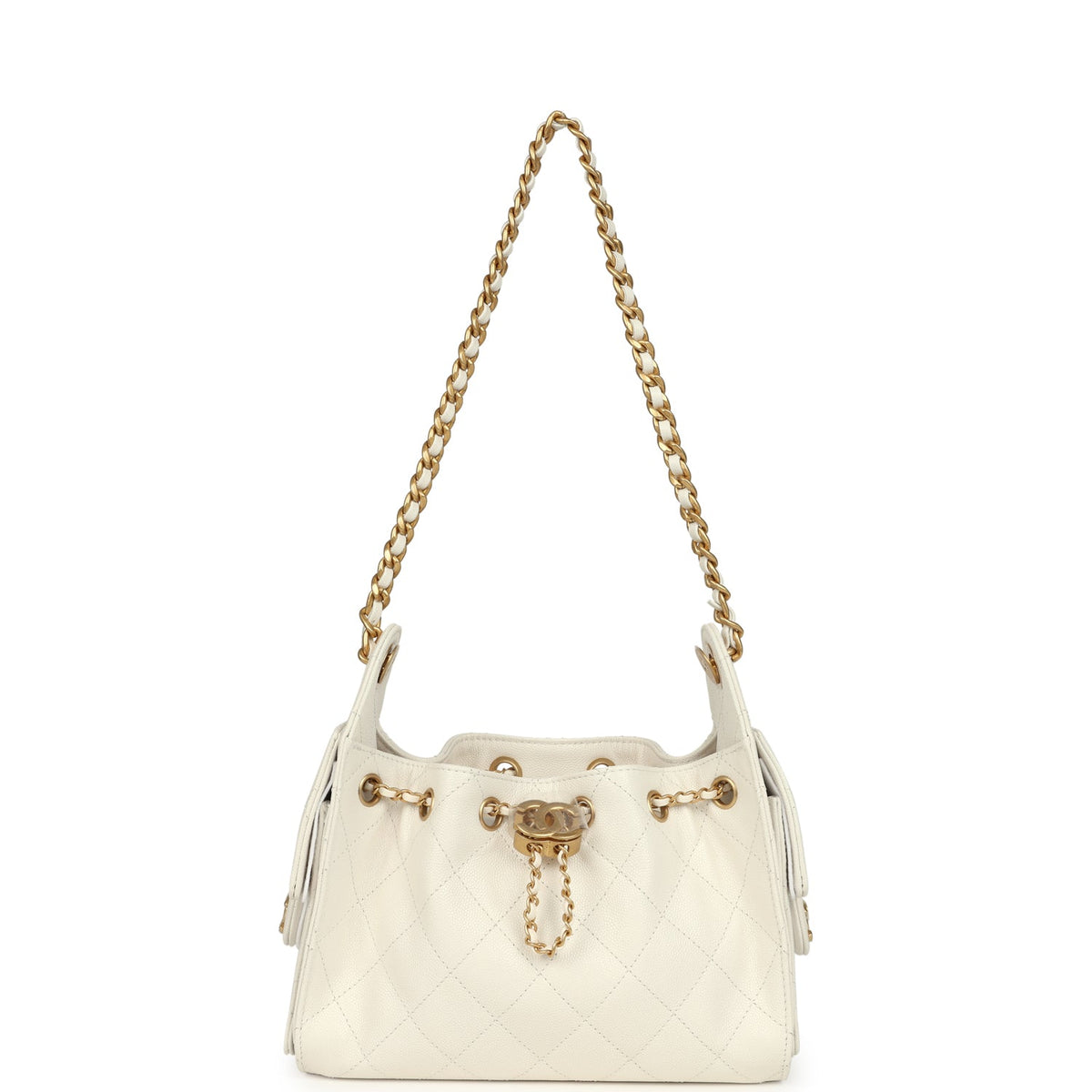Chanel Mini 25 Hobo Bag White Caviar Antique Gold Hardware