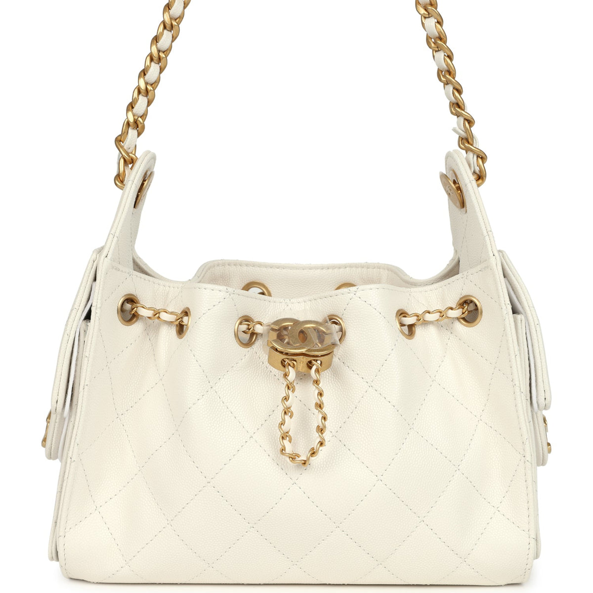 Chanel Mini 25 Hobo Bag White Caviar Antique Gold Hardware