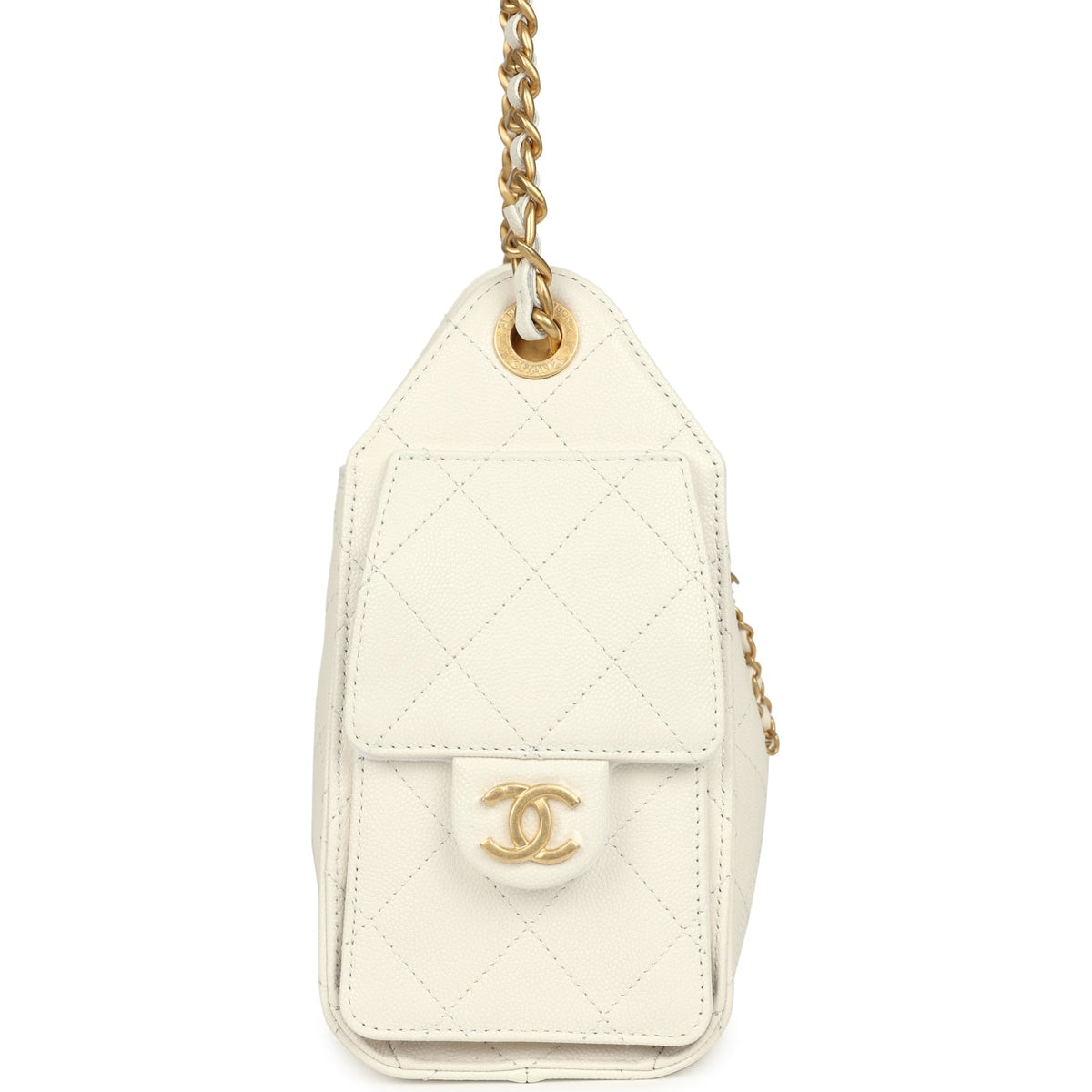 Chanel Mini 25 Hobo Bag White Caviar Antique Gold Hardware