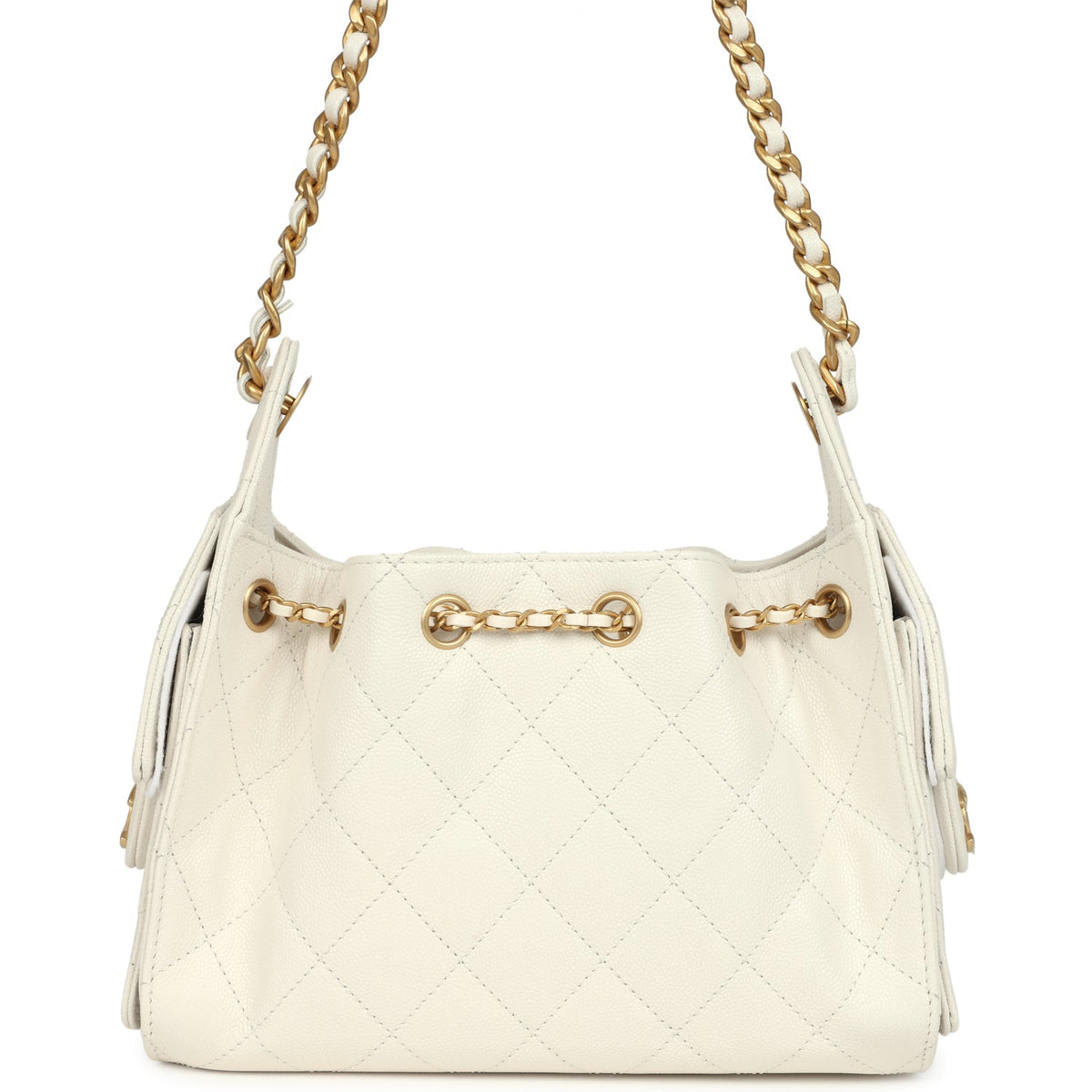 Chanel Mini 25 Hobo Bag White Caviar Antique Gold Hardware