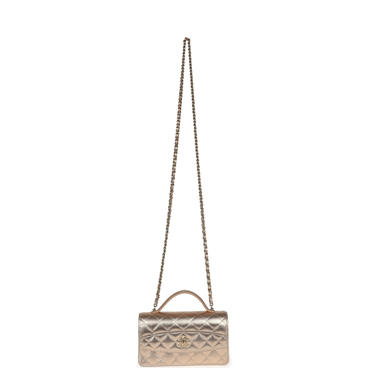 Chanel Top Handle Wallet On Chain WOC Metallic Copper Shiny Caviar Light Gold Hardware