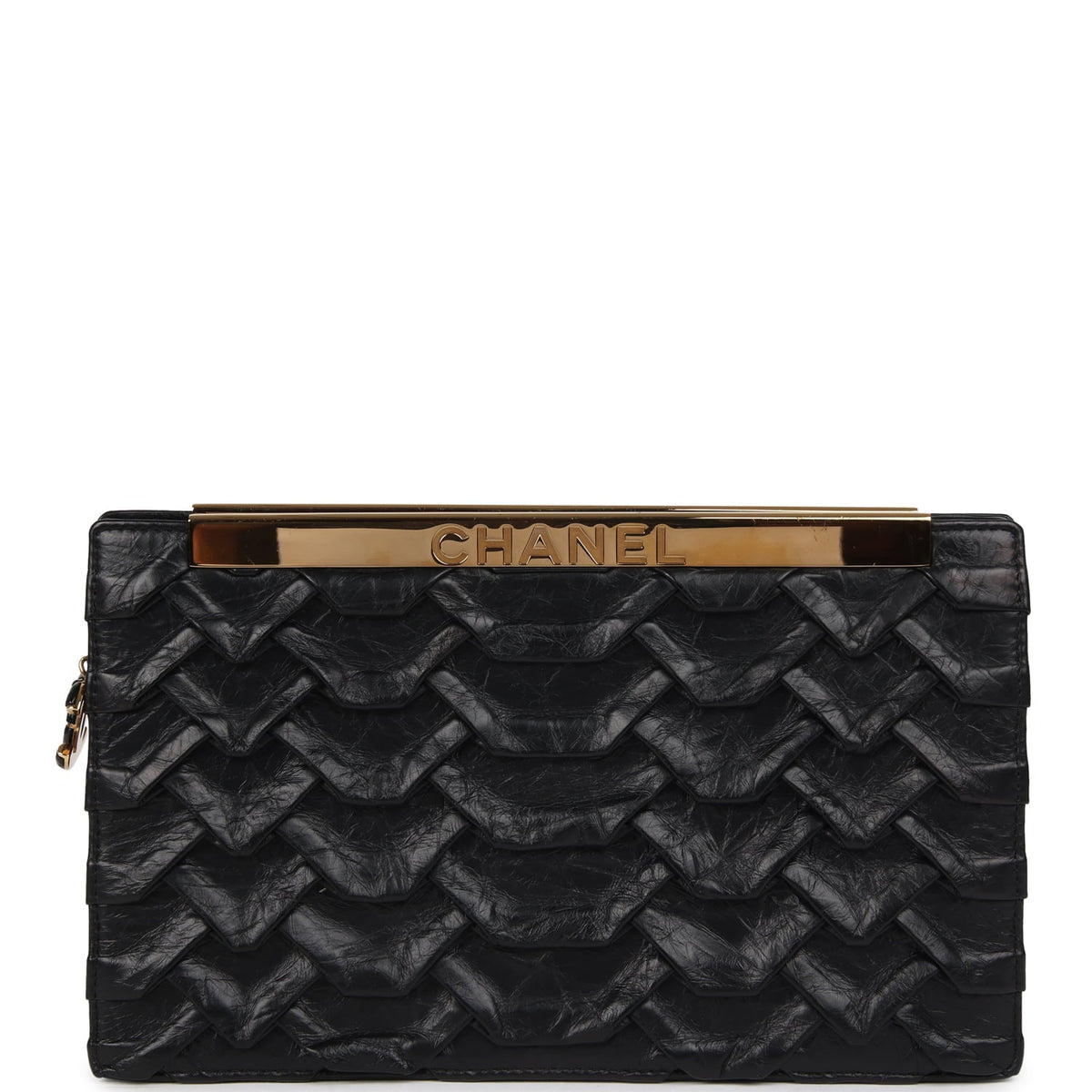 Pre-owned Chanel "Egypt" Clutch Black Aged Calfskin Gold Hardware