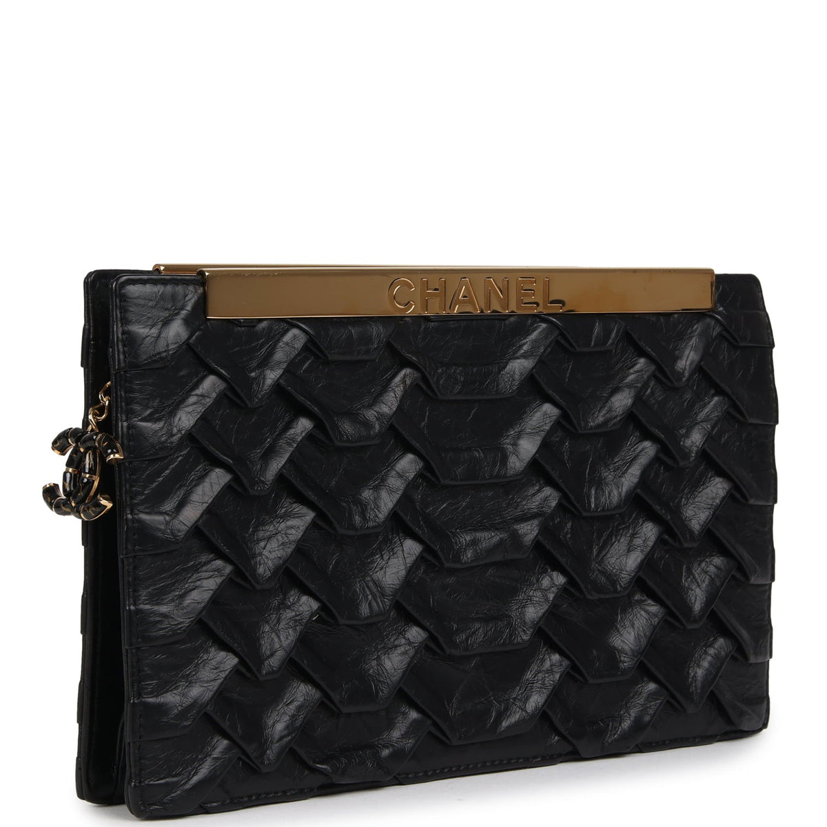 Pre-owned Chanel "Egypt" Clutch Black Aged Calfskin Gold Hardware