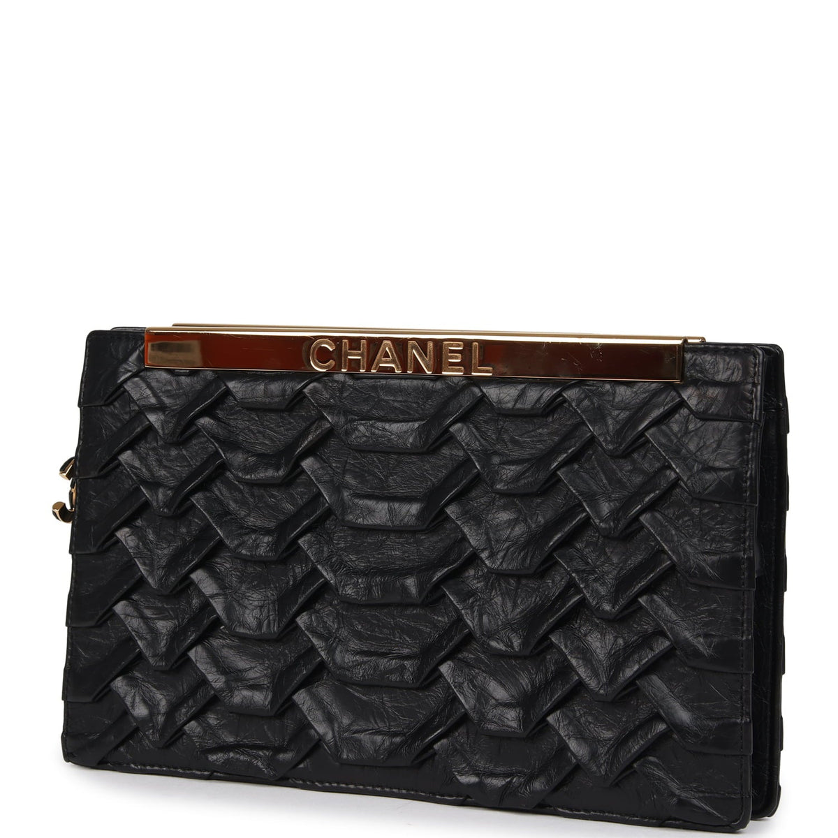 Pre-owned Chanel "Egypt" Clutch Black Aged Calfskin Gold Hardware