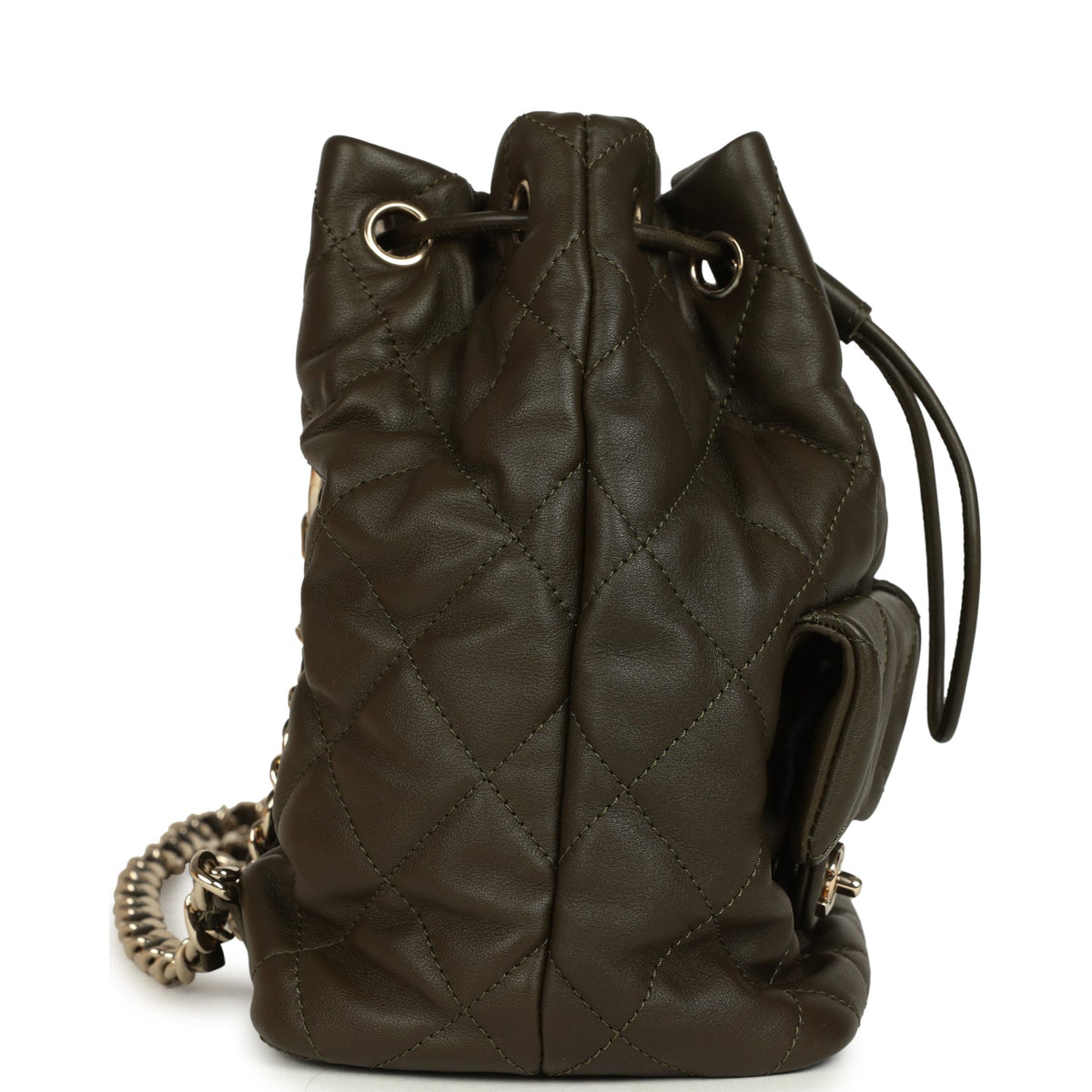 Chanel Mini Duma Drawstring Backpack Khaki Lambskin Light Gold Hardware