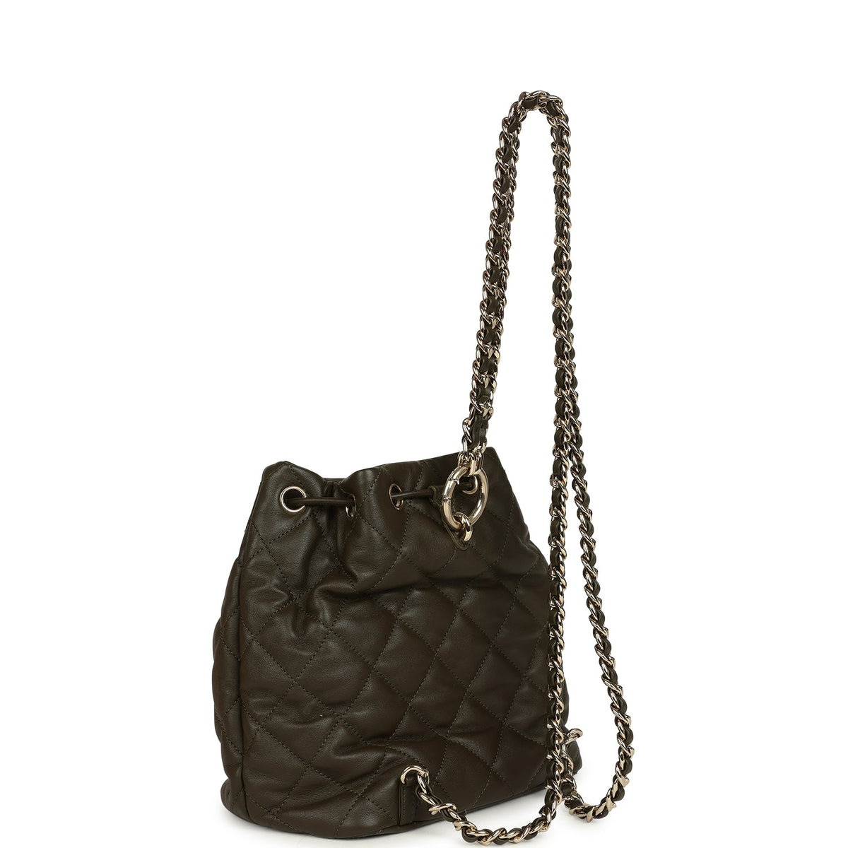 Chanel Mini Duma Drawstring Backpack Khaki Lambskin Light Gold Hardware