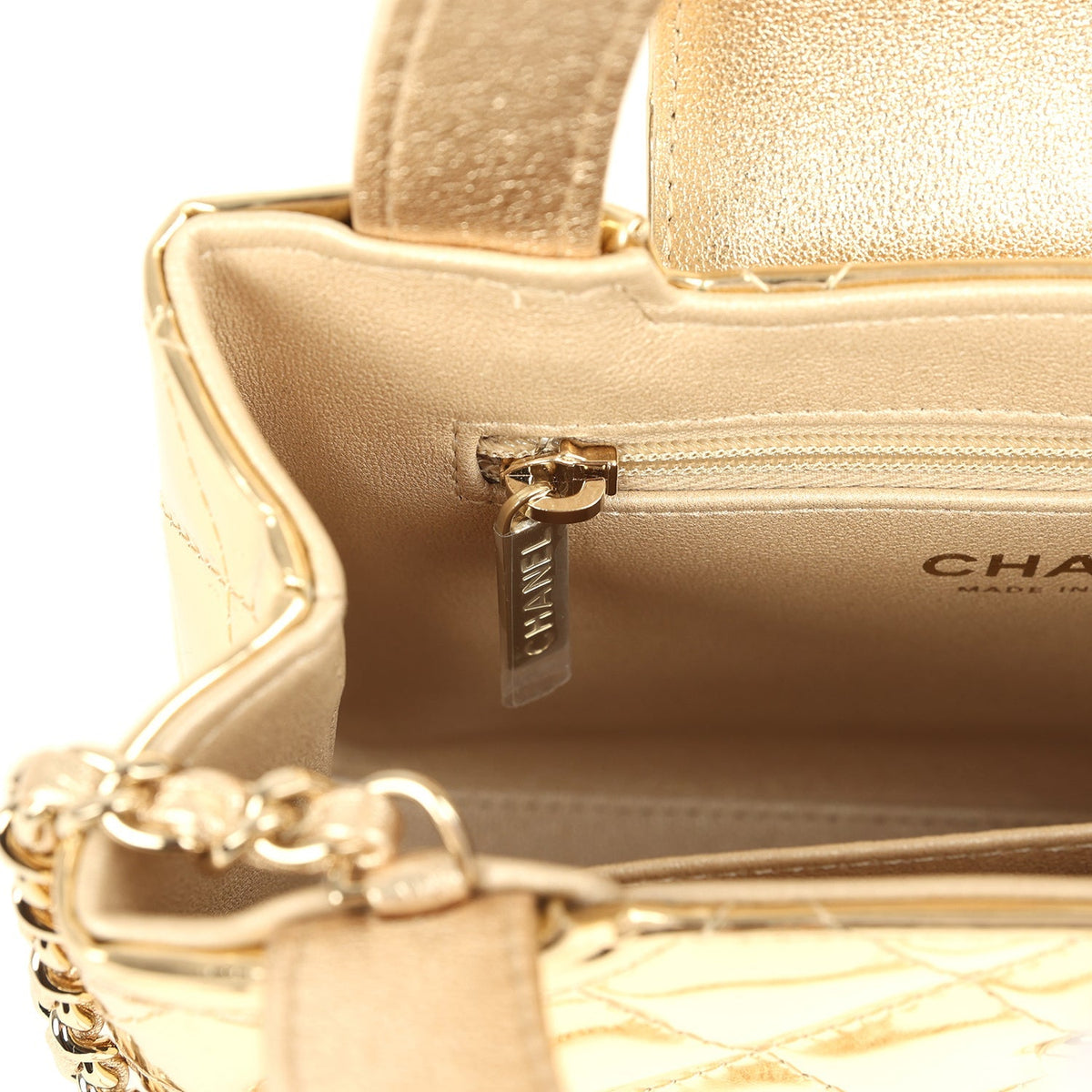 Chanel Small Kelly Shopper Light Gold Metallic Mirror Calfskin Light Gold Hardware