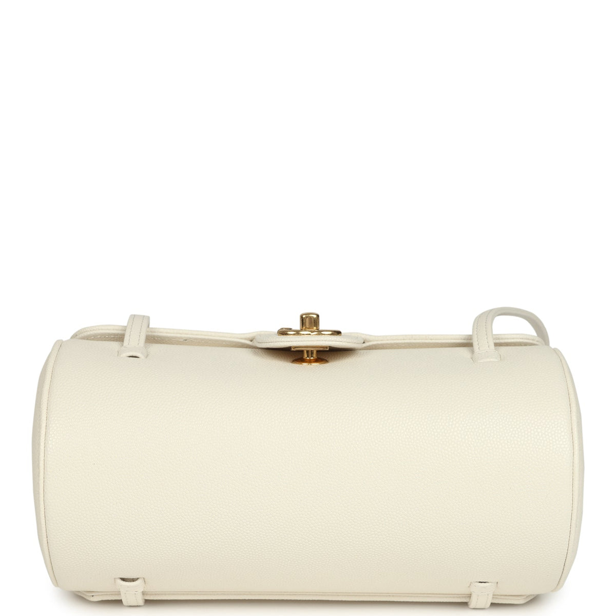 Chanel Preppy Coco Bowling Bag White Shiny Caviar Brushed Gold Hardware