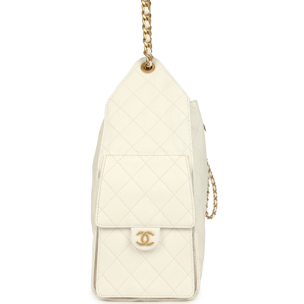 Chanel Medium 25 Hobo Bag White Caviar Antique Gold Hardware