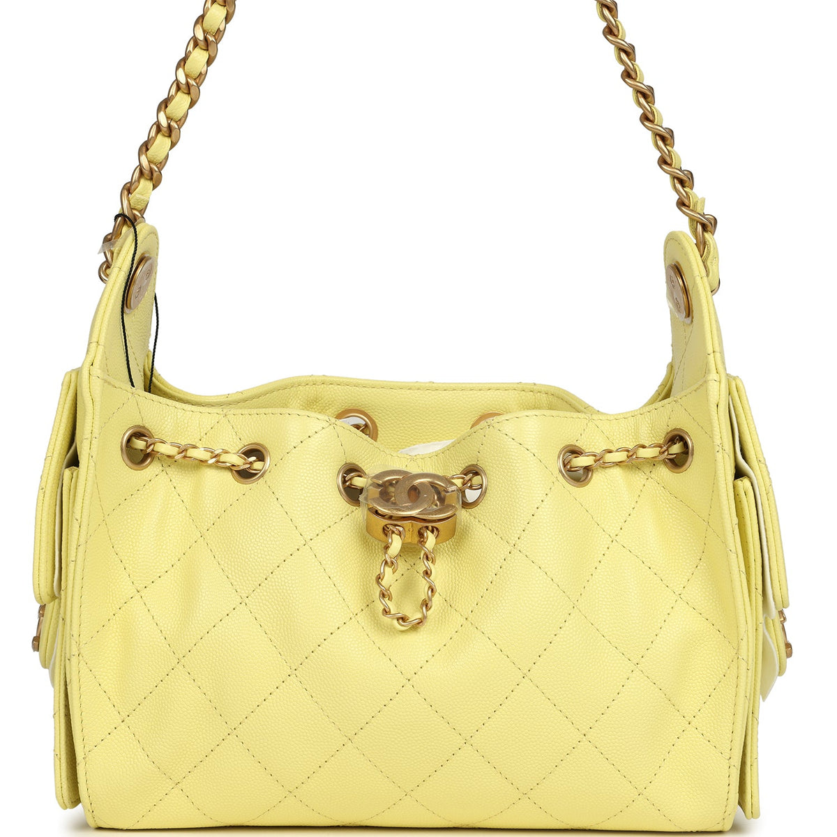Chanel Mini 25 Hobo Bag Light Yellow Caviar Antique Gold Hardware