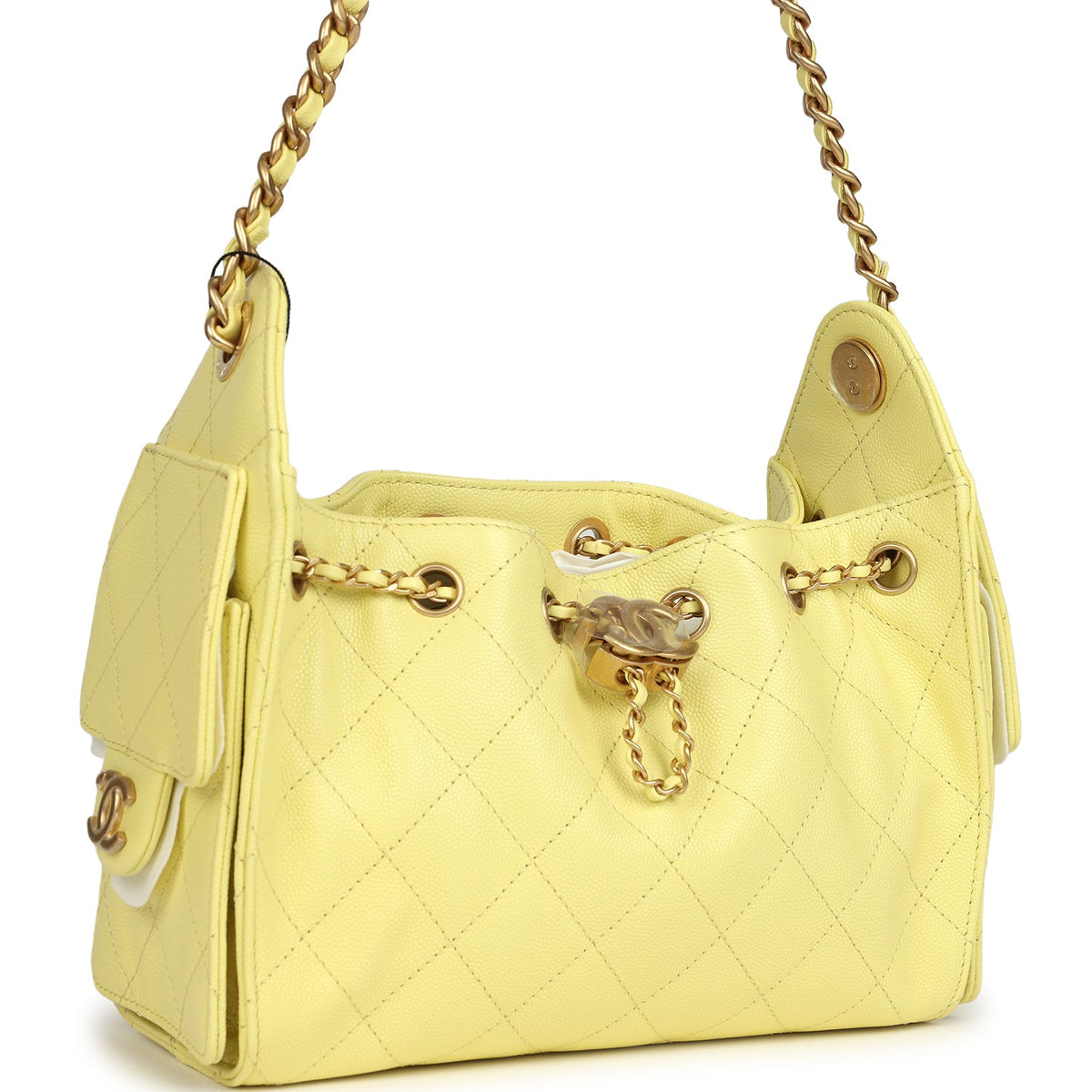 Chanel Mini 25 Hobo Bag Light Yellow Caviar Antique Gold Hardware