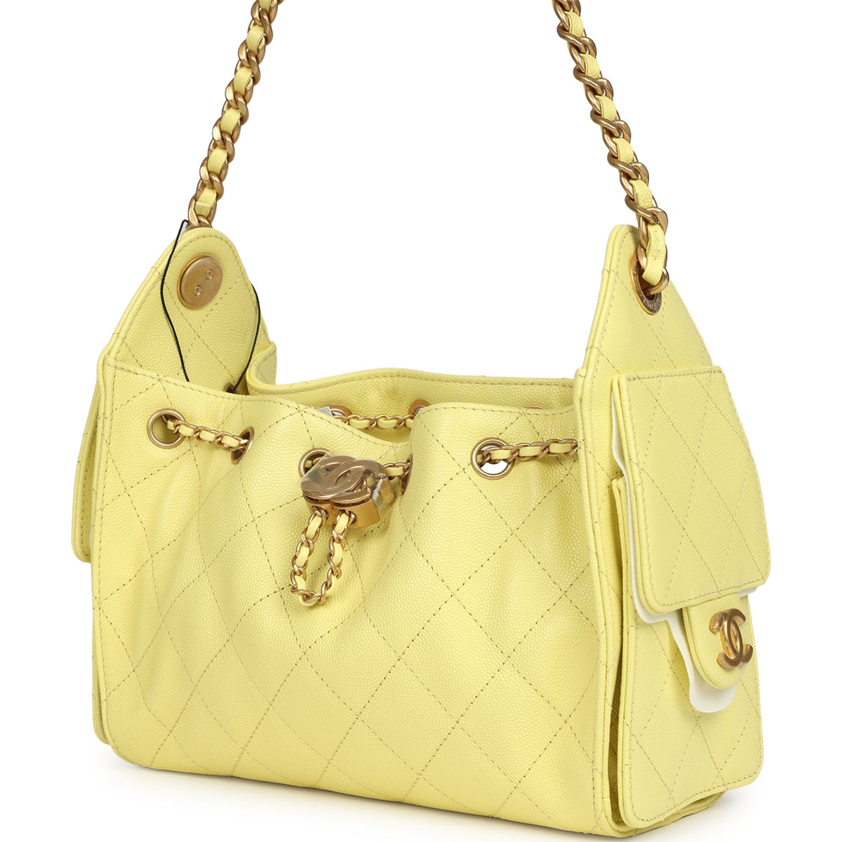 Chanel Mini 25 Hobo Bag Light Yellow Caviar Antique Gold Hardware