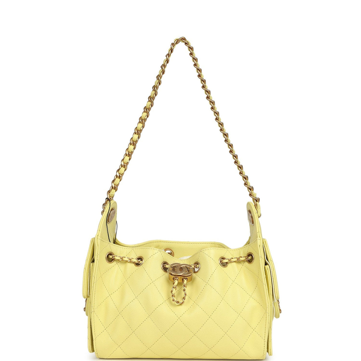 Chanel Mini 25 Hobo Bag Light Yellow Caviar Antique Gold Hardware