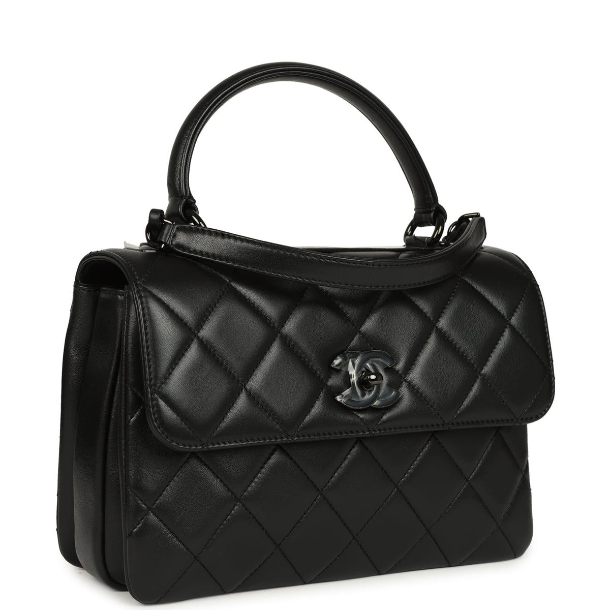 Chanel Medium Trendy CC Top Handle Flap So Black Lambskin Black Hardware