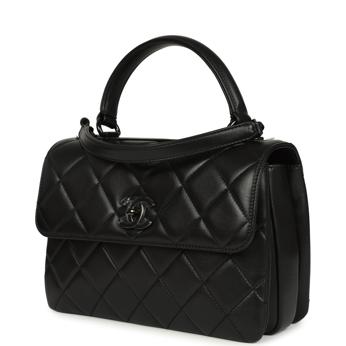 Chanel Medium Trendy CC Top Handle Flap So Black Lambskin Black Hardware