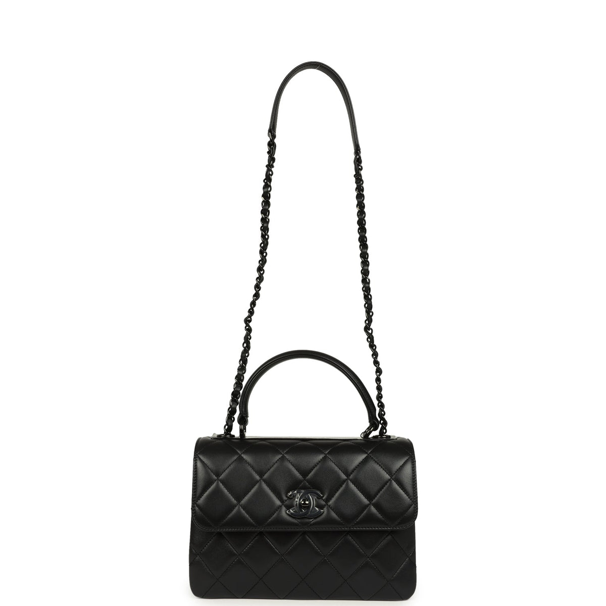 Chanel Medium Trendy CC Top Handle Flap So Black Lambskin Black Hardware