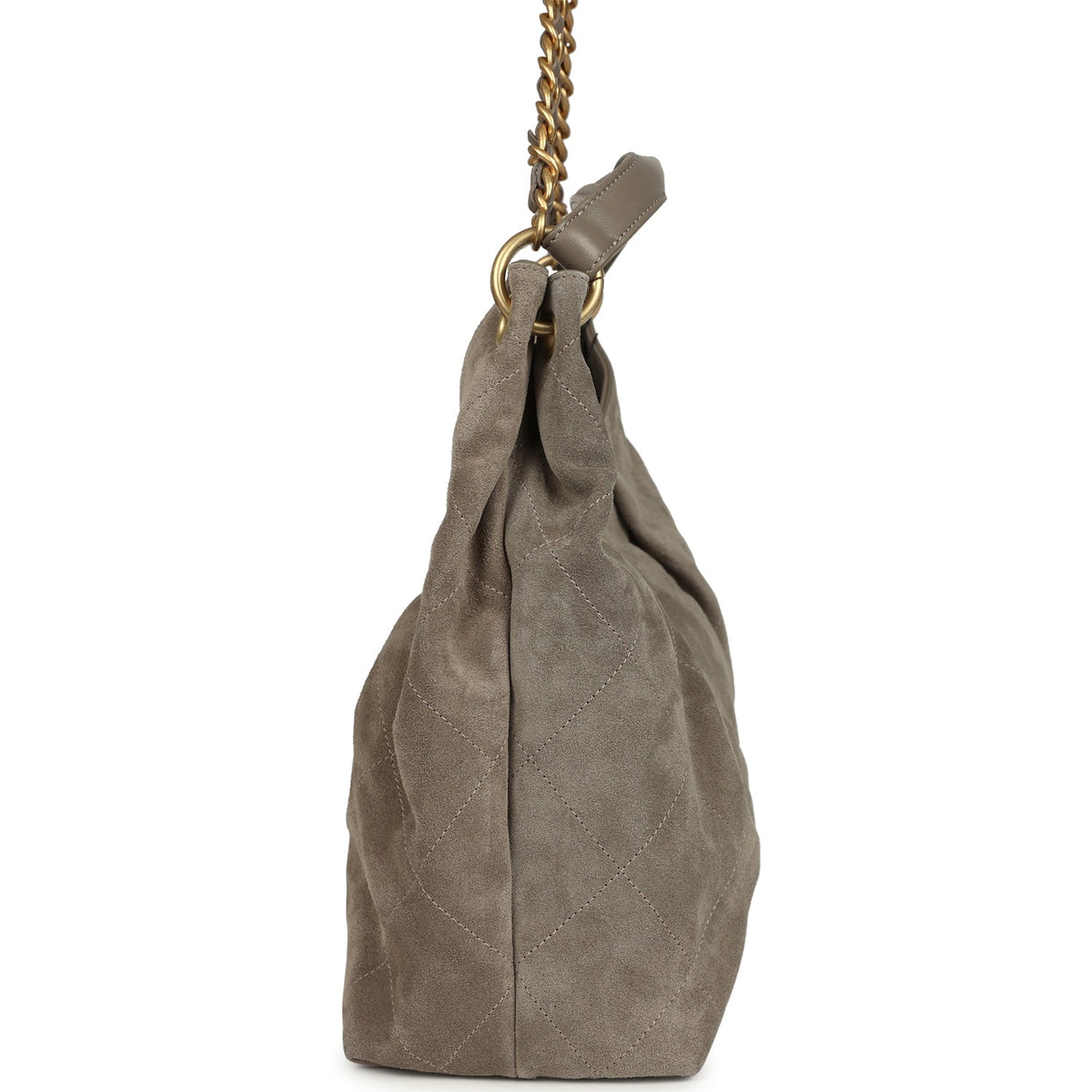 Chanel Maxi Hobo Bag Dark Grey Suede Antique Gold Hardware