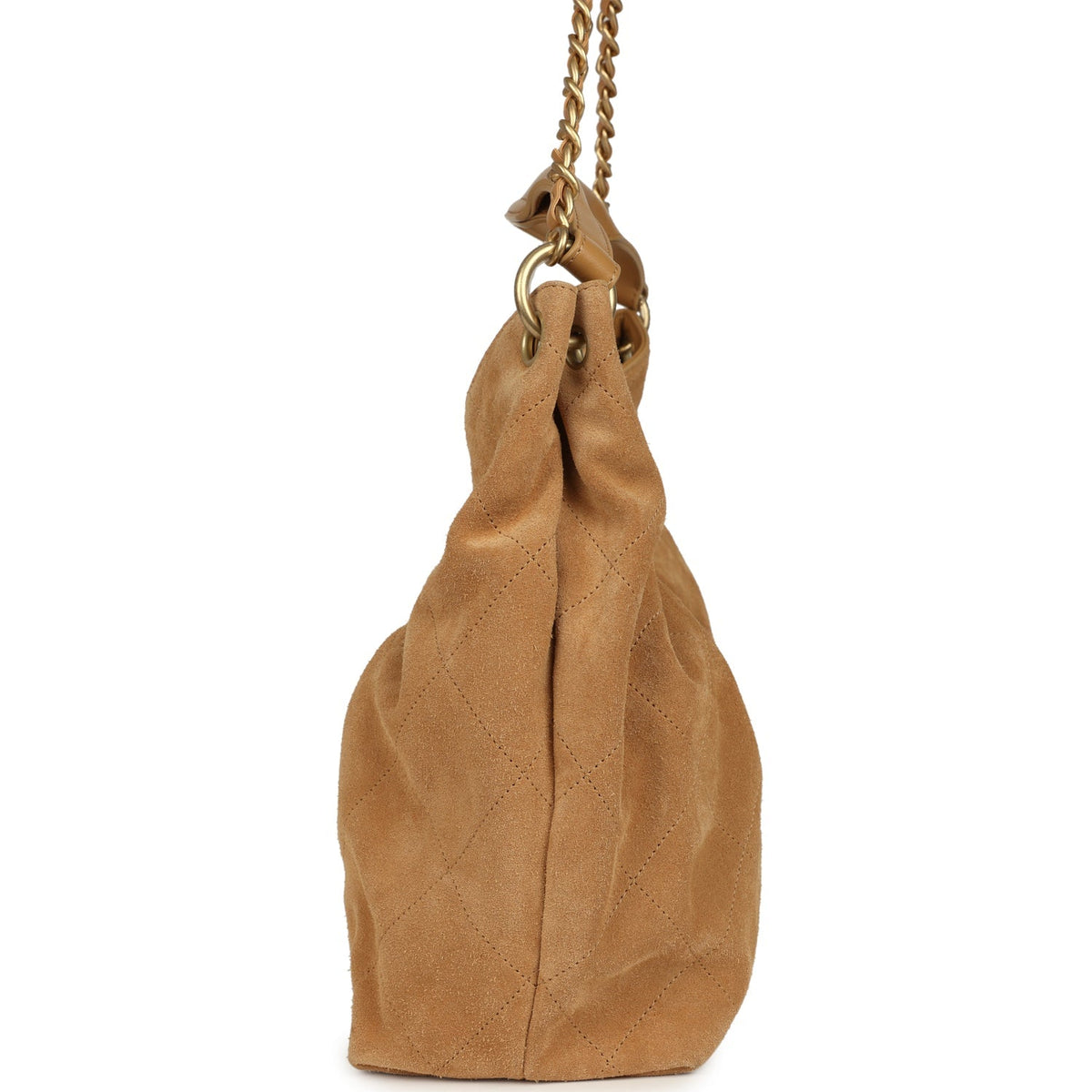 Chanel Maxi Hobo Bag Beige Suede Antique Gold Hardware