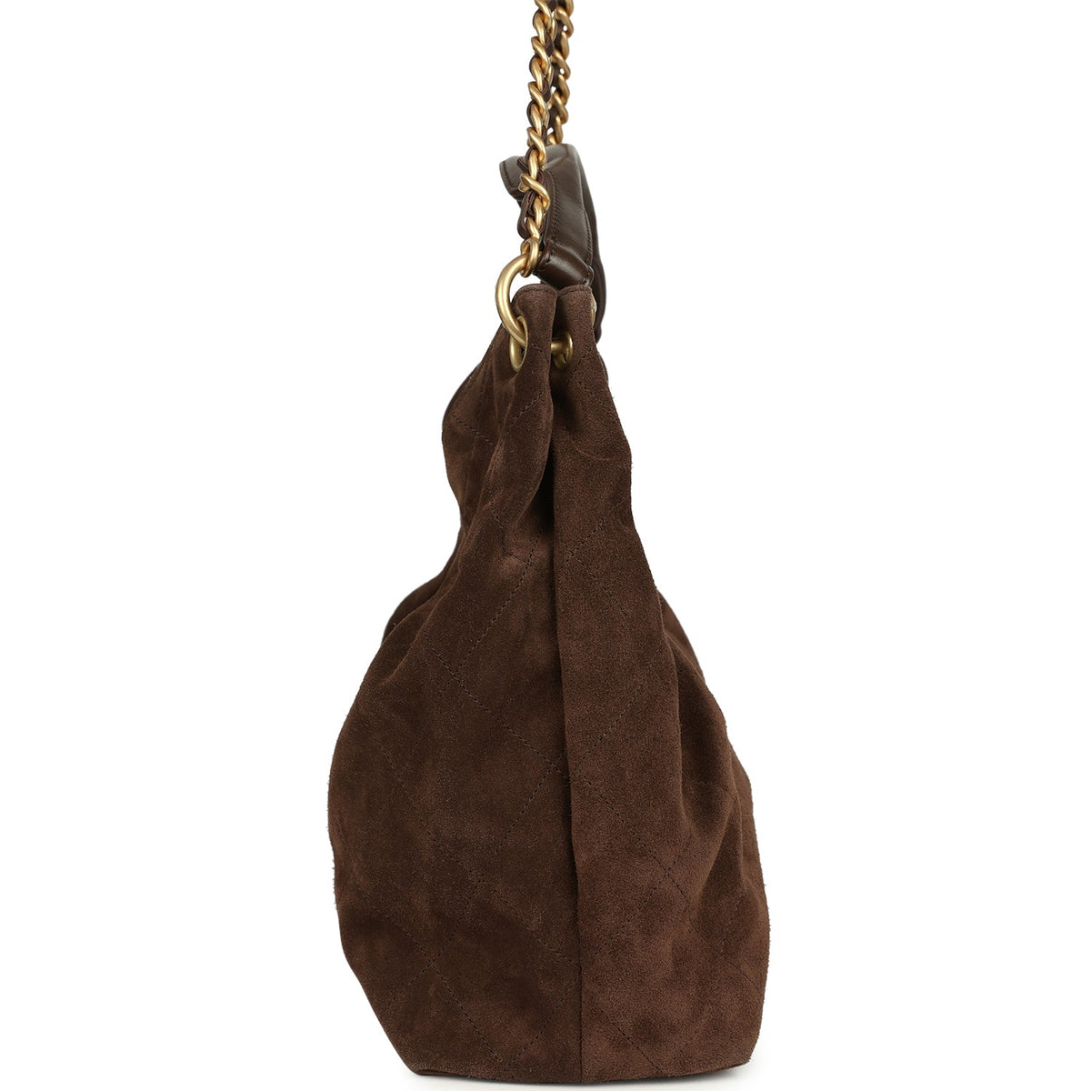 Chanel Maxi Hobo Bag Dark Brown Suede Antique Gold Hardware