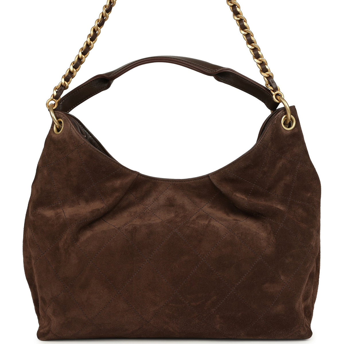 Chanel Maxi Hobo Bag Dark Brown Suede Antique Gold Hardware