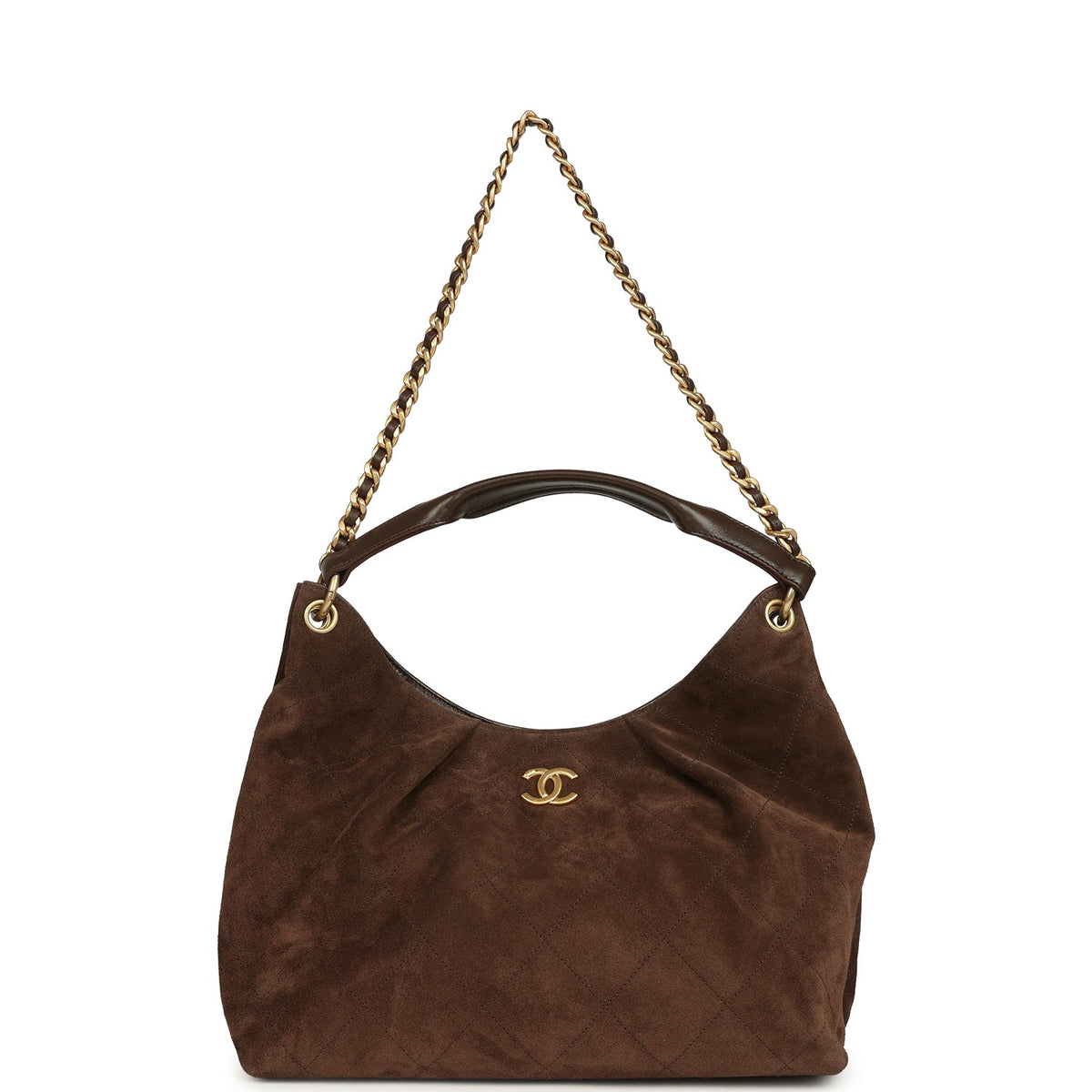 Chanel Maxi Hobo Bag Dark Brown Suede Antique Gold Hardware