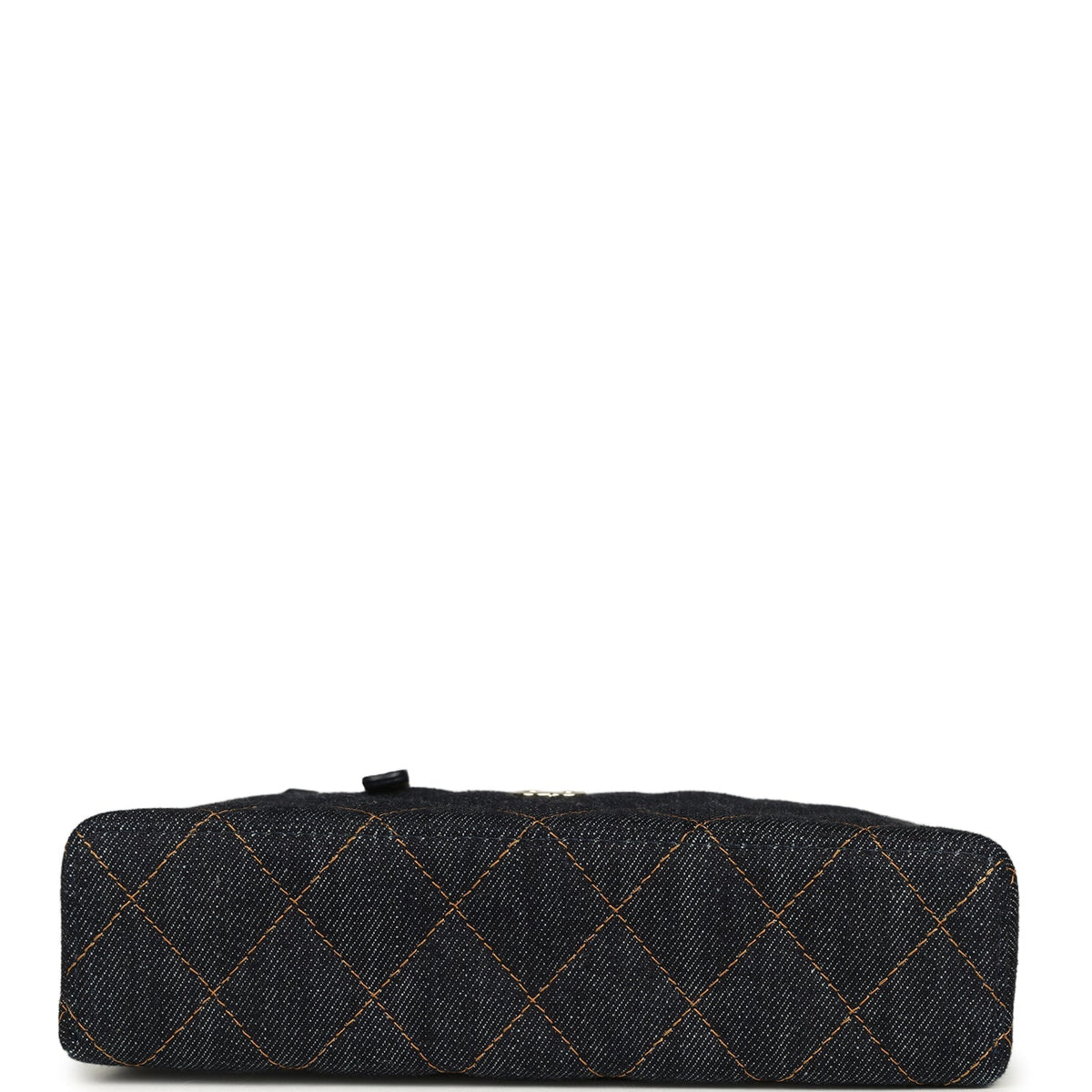 Chanel Top Handle Long Vanity Case with Chain Dark Blue Denim Light Gold Hardware