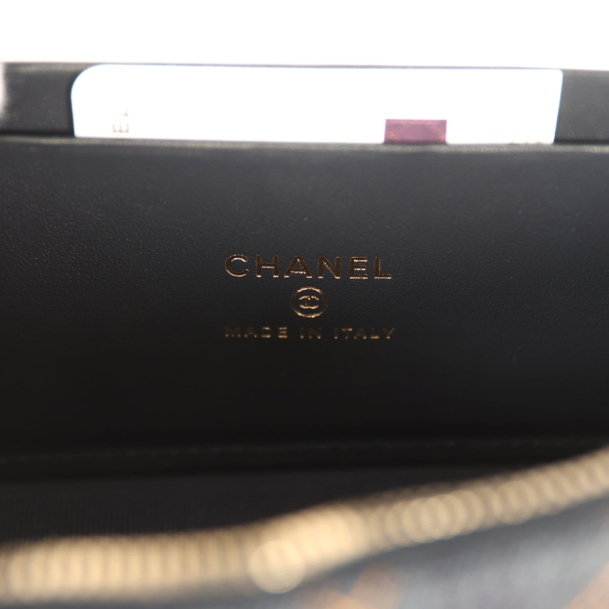 Chanel Top Handle Long Vanity Case with Chain Dark Blue Denim Light Gold Hardware