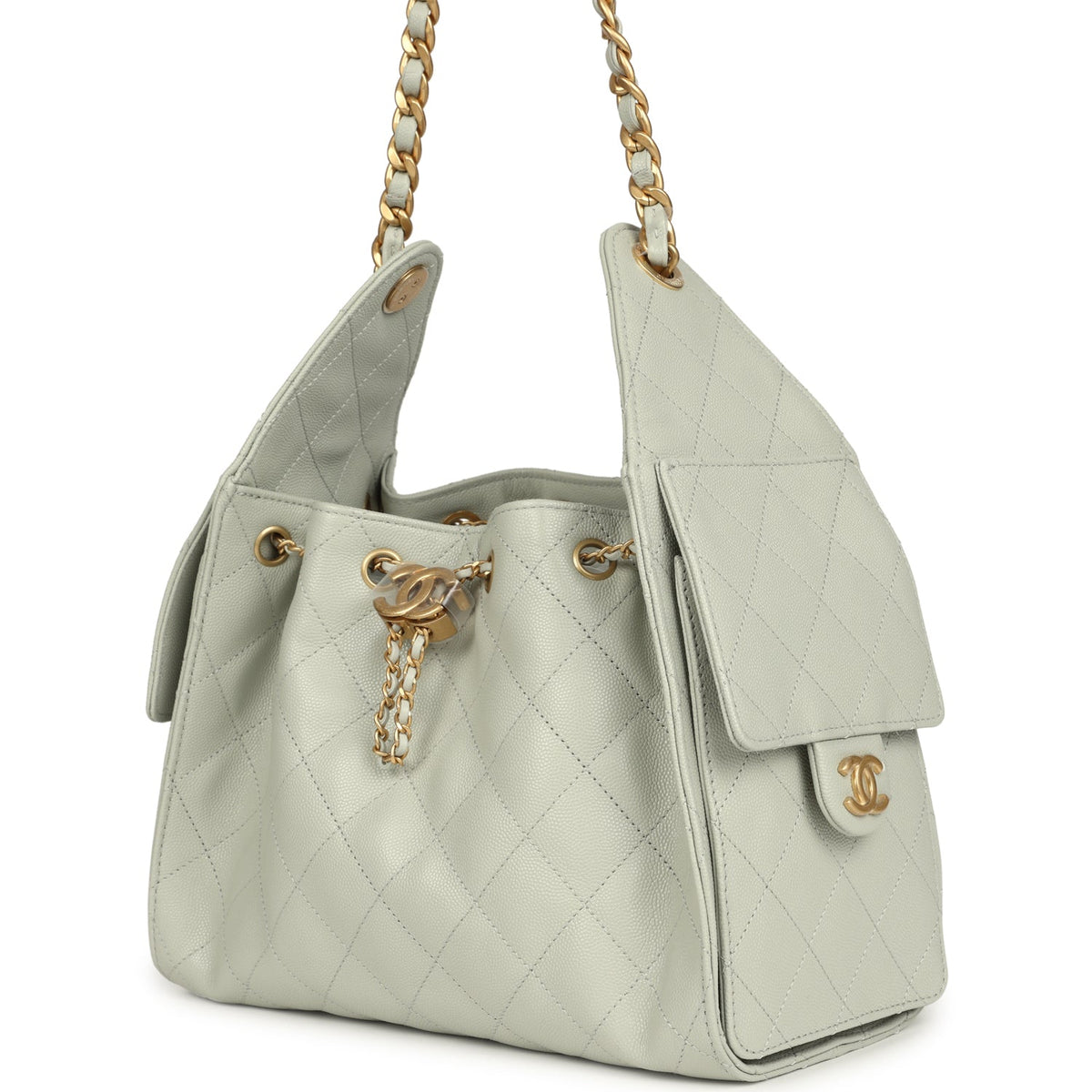 Chanel Small 25 Hobo Bag Light Green Caviar Antique Gold Hardware