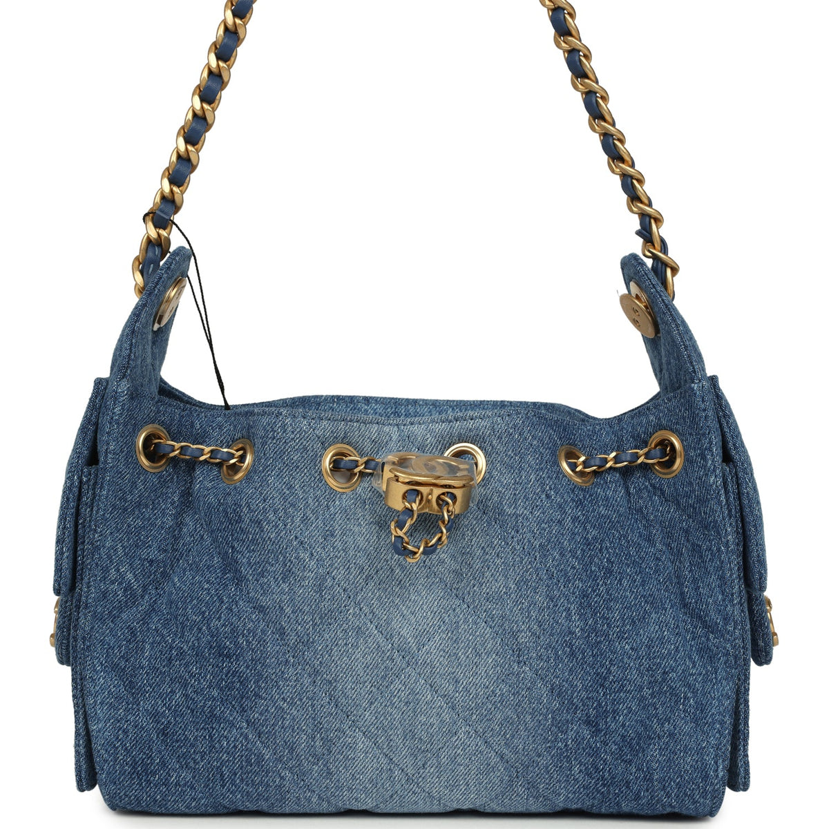 Chanel Mini 25 Hobo Bag Blue Washed Denim Antique Gold Hardware