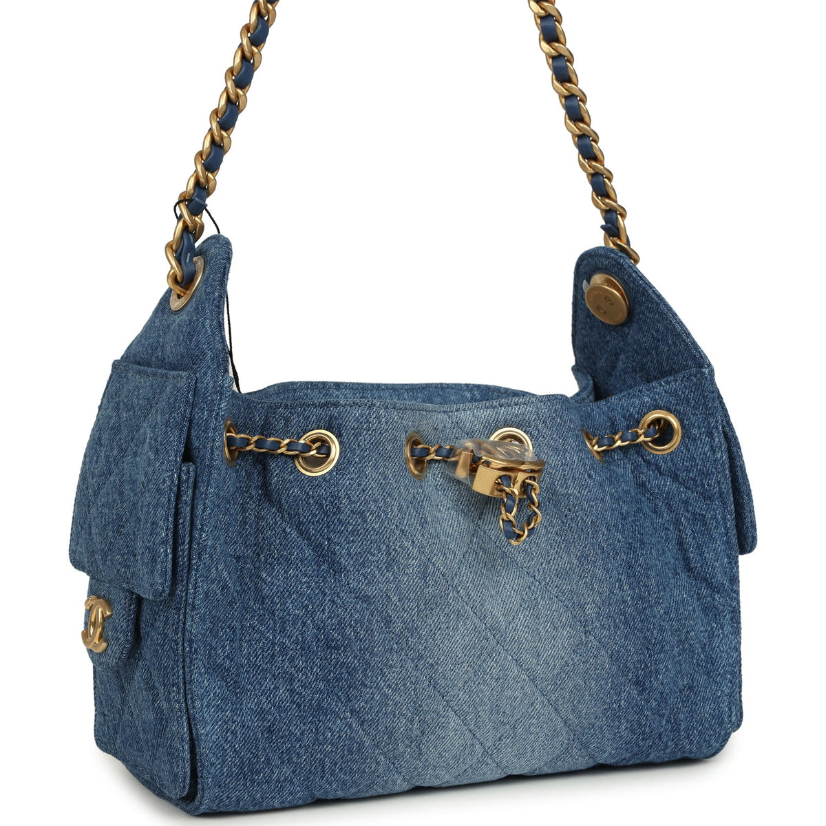 Chanel Mini 25 Hobo Bag Blue Washed Denim Antique Gold Hardware