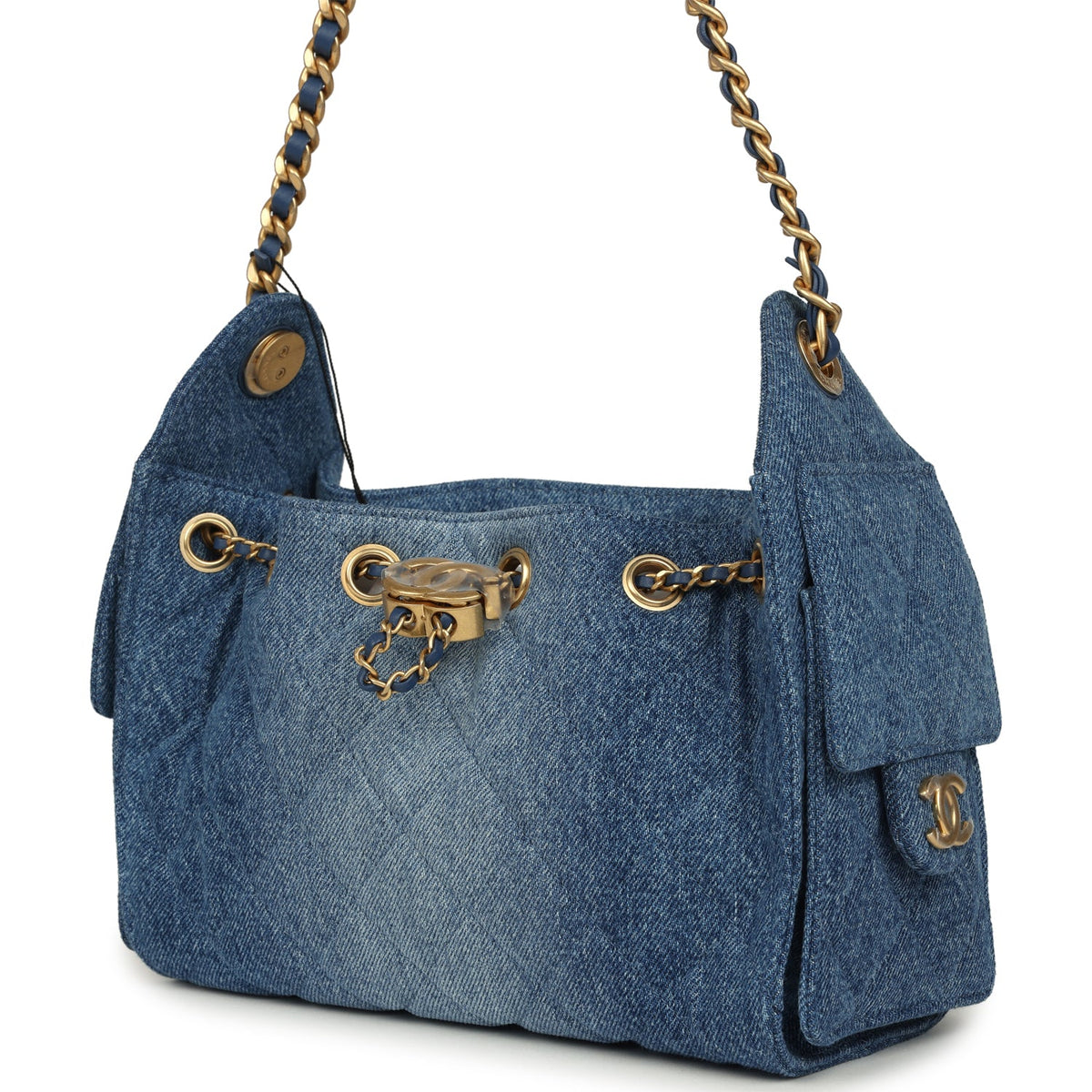 Chanel Mini 25 Hobo Bag Blue Washed Denim Antique Gold Hardware