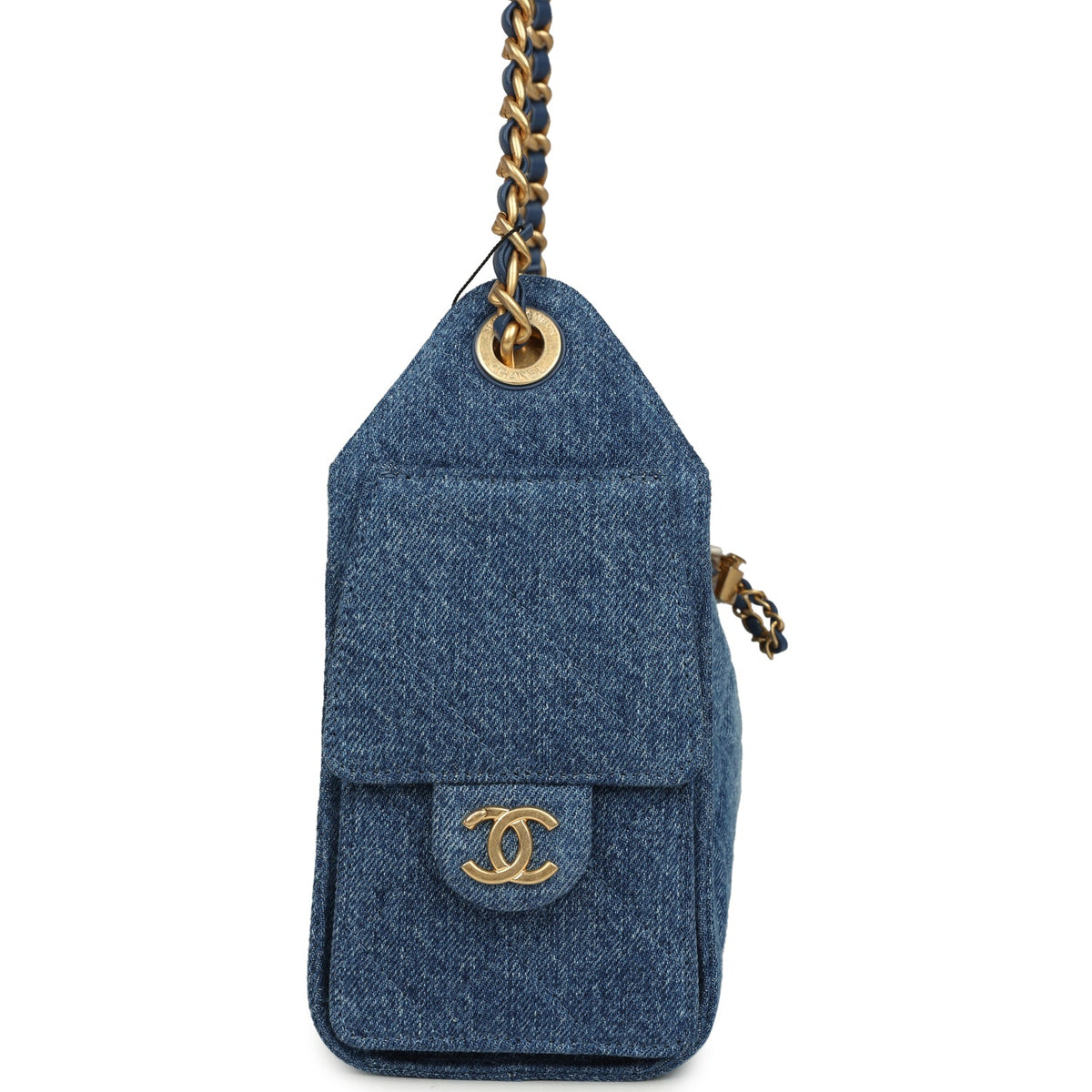 Chanel Mini 25 Hobo Bag Blue Washed Denim Antique Gold Hardware