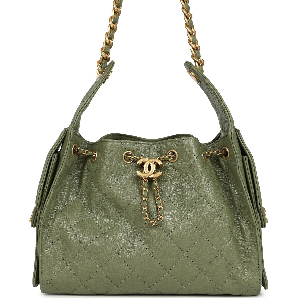 Chanel Small 25 Hobo Bag Green Caviar Antique Gold Hardware