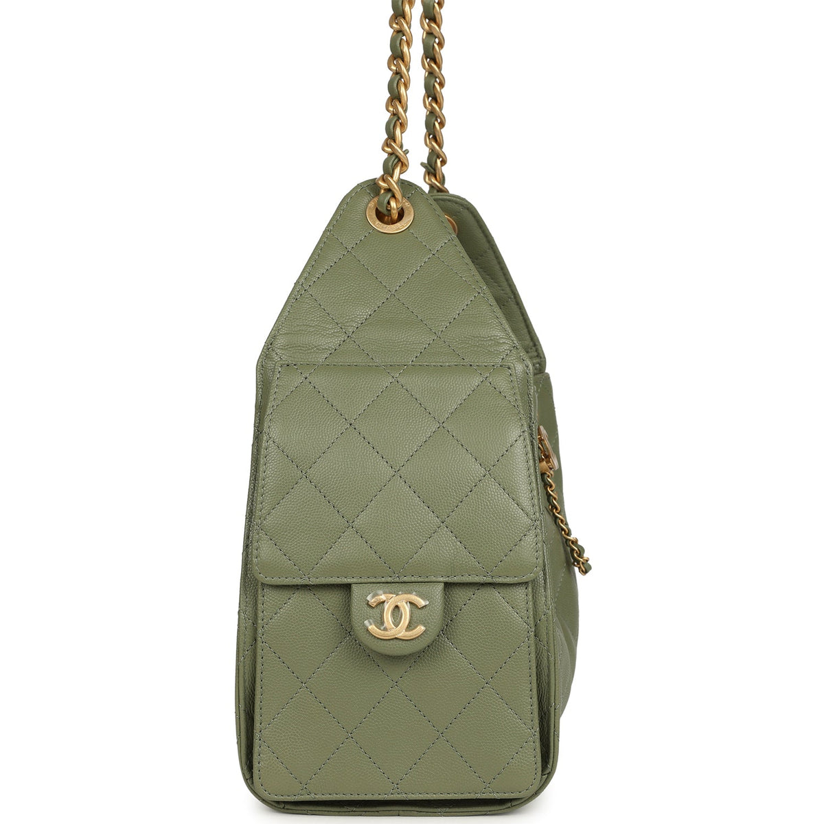 Chanel Small 25 Hobo Bag Green Caviar Antique Gold Hardware