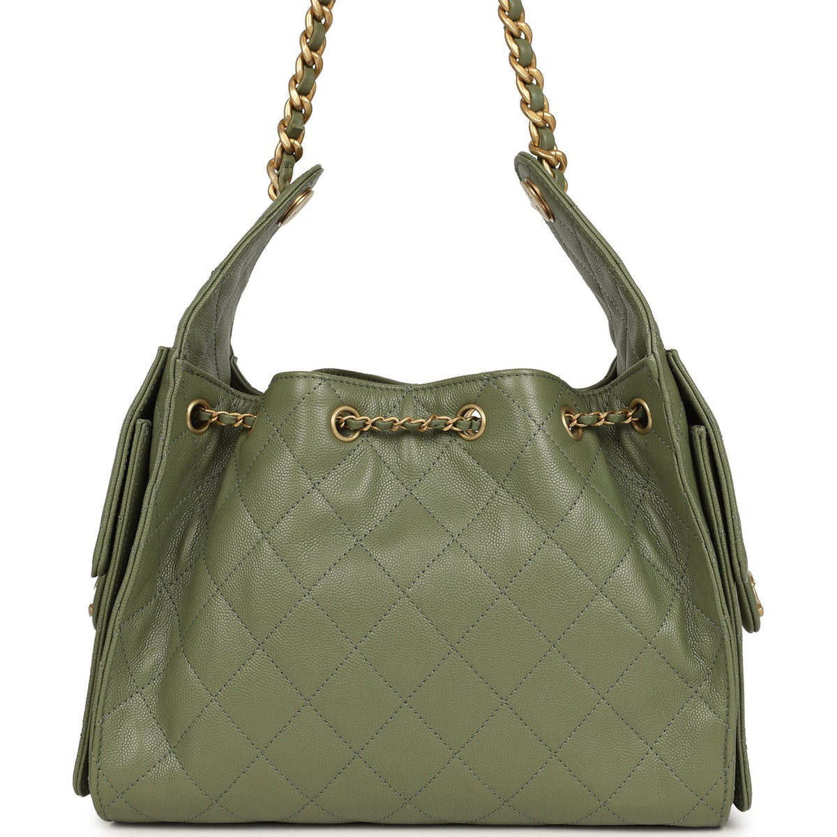 Chanel Small 25 Hobo Bag Green Caviar Antique Gold Hardware