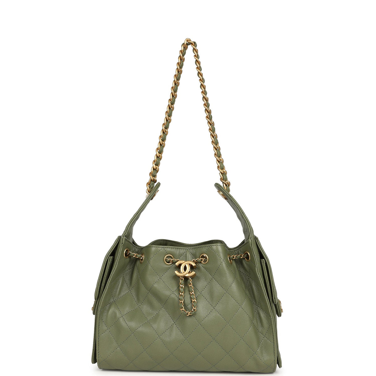 Chanel Small 25 Hobo Bag Green Caviar Antique Gold Hardware