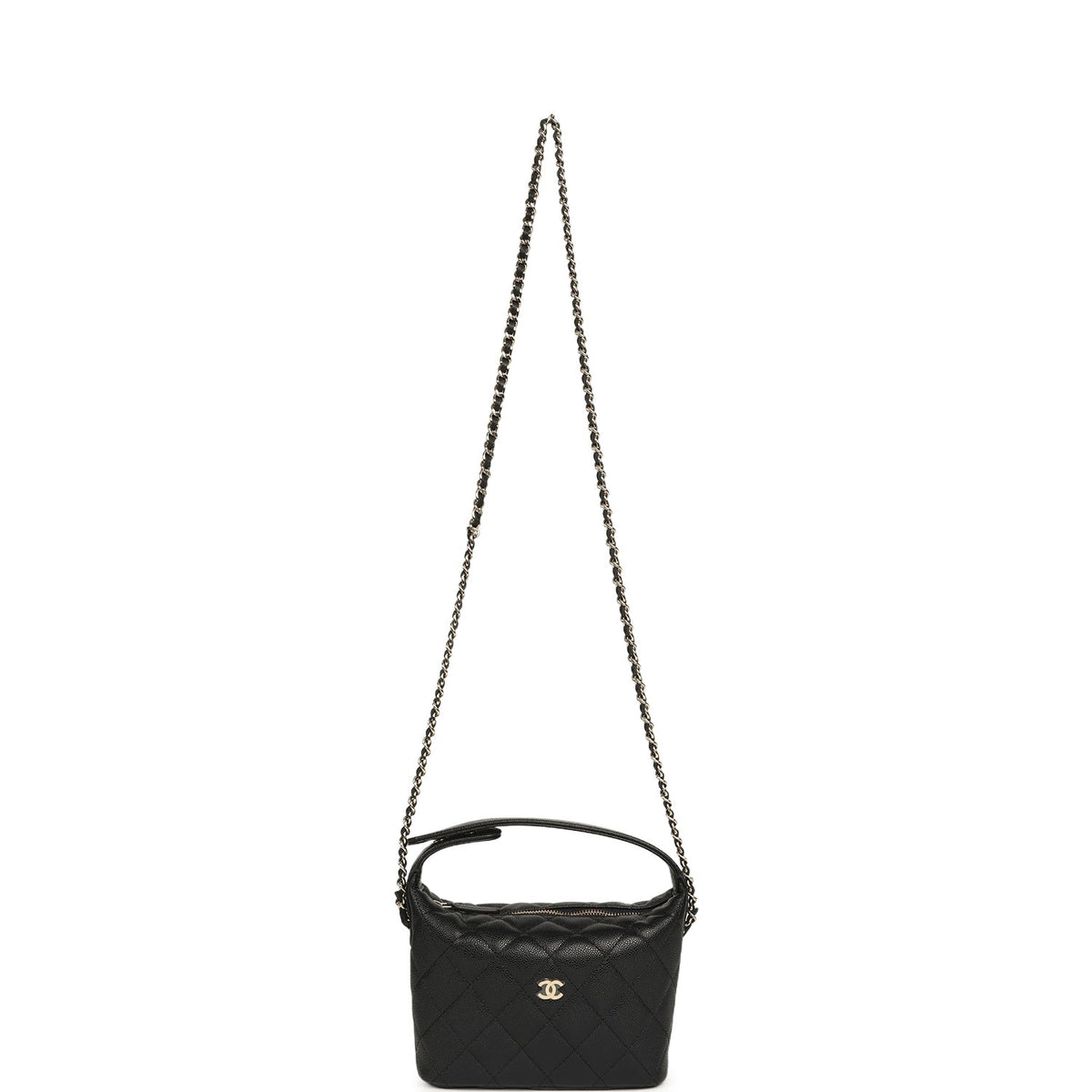 Chanel Mini Hobo Pouch with Chain Black Shiny Caviar Light Gold Hardware