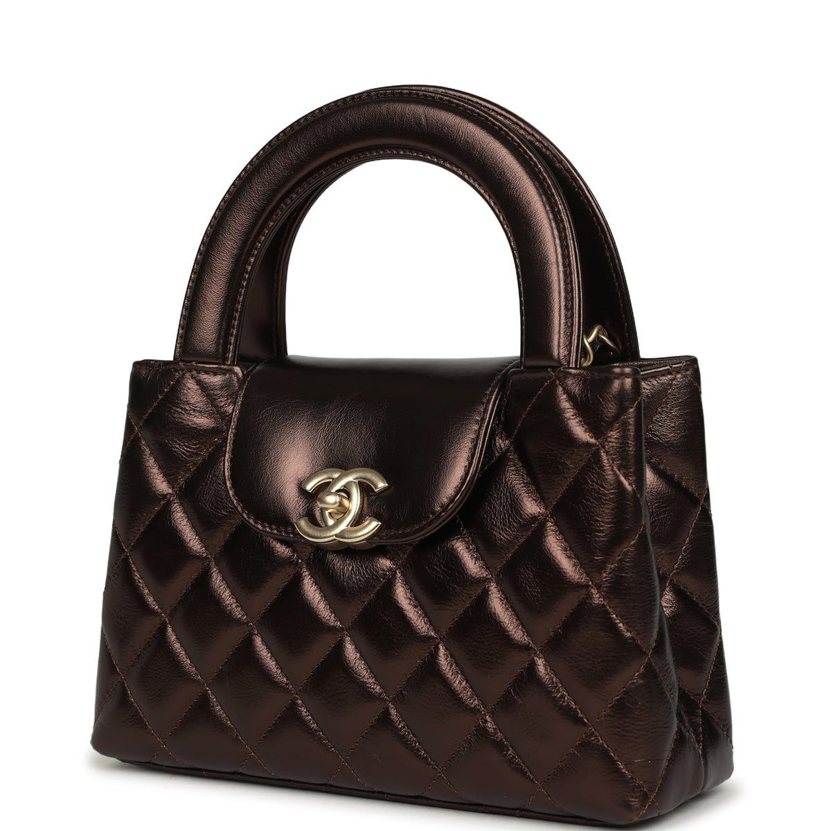 Chanel Small Kelly Shopper Metallic Dark Bronze Calfskin Brushed Light Gold Hardware