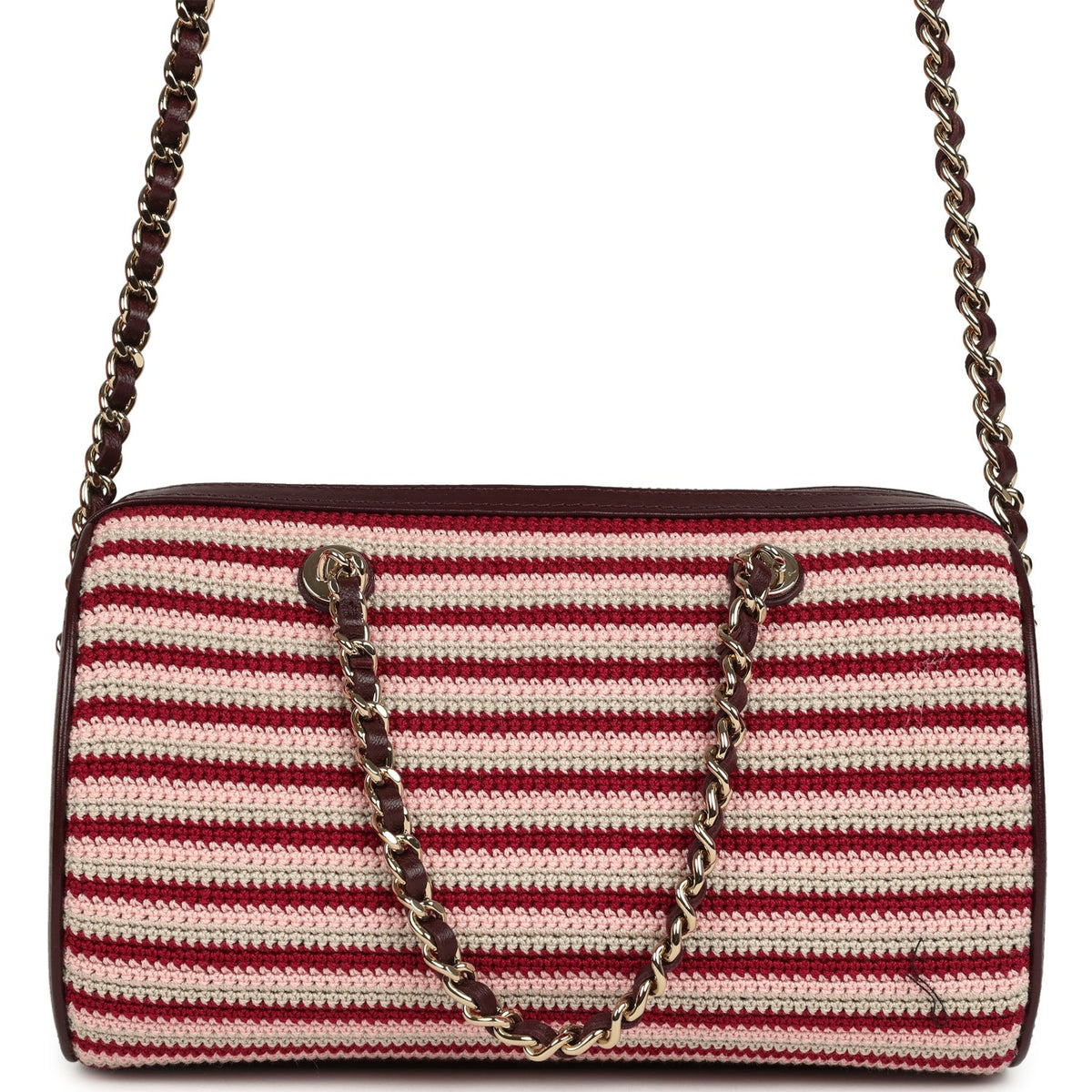Chanel Mini Timeless Classic Barrel Bag with Chain Burgundy Multi Crochet and Burgundy Lambskin Light Gold Hardware