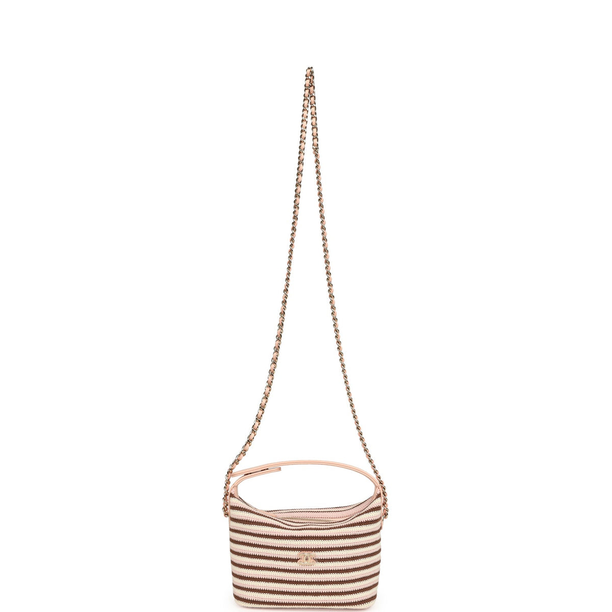 Chanel Mini Hobo Pouch with Chain Light Pink, Brown and White Crochet and Lambskin Light Gold Hardware