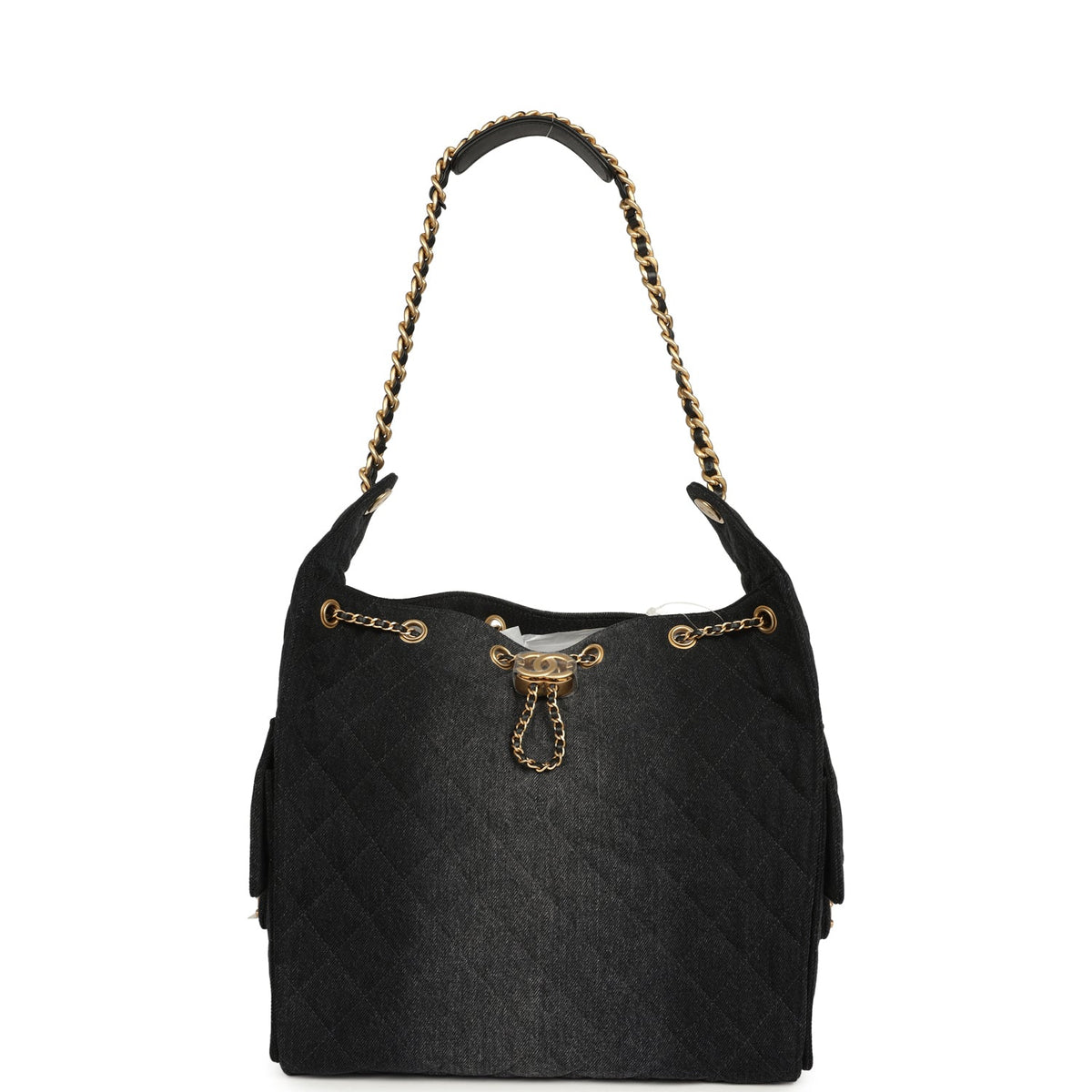 Chanel Medium 25 Hobo Bag Black Washed Denim Antique Gold Hardware