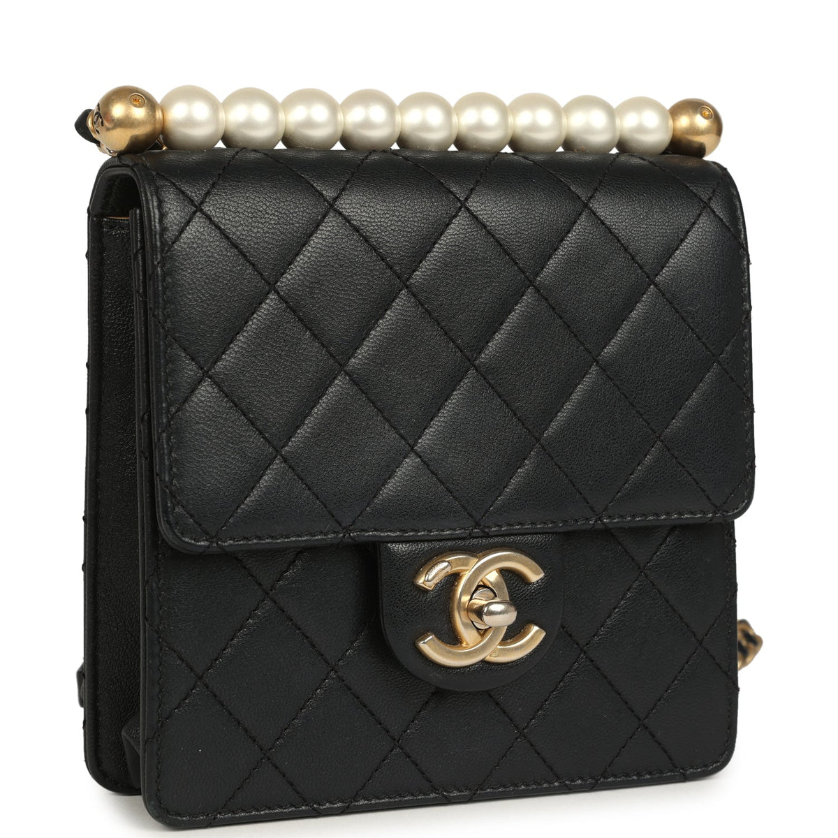 Pre-owned Chanel Chic Pearls Flap Bag Black Calfskin Brushed Gold Hardware