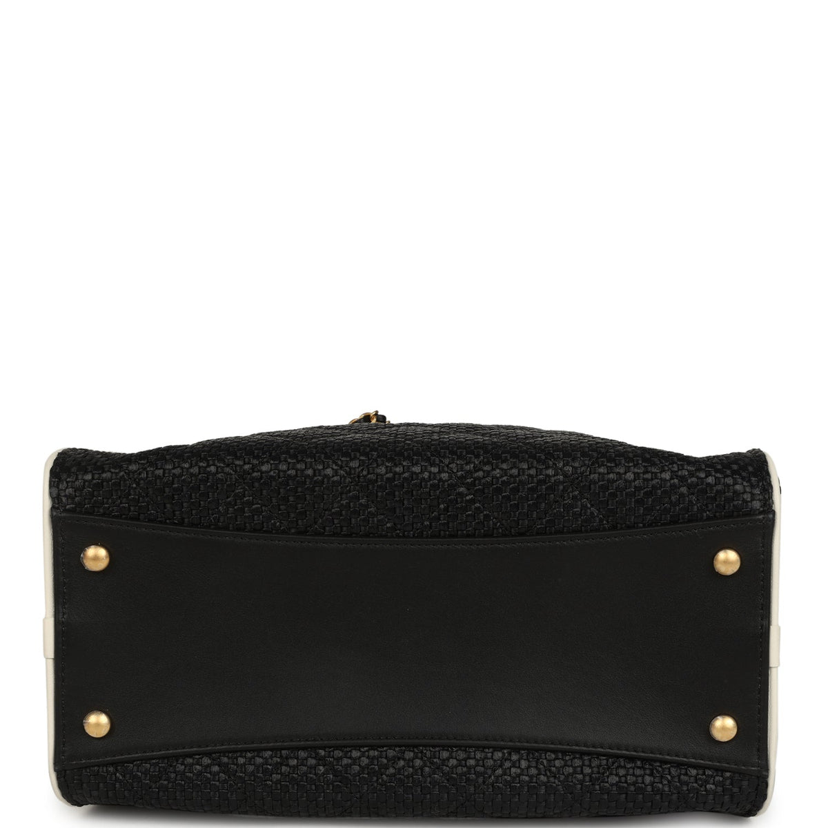 Chanel Small 25 Hobo Bag Black Raffia and White Calfskin Antique Gold Hardware