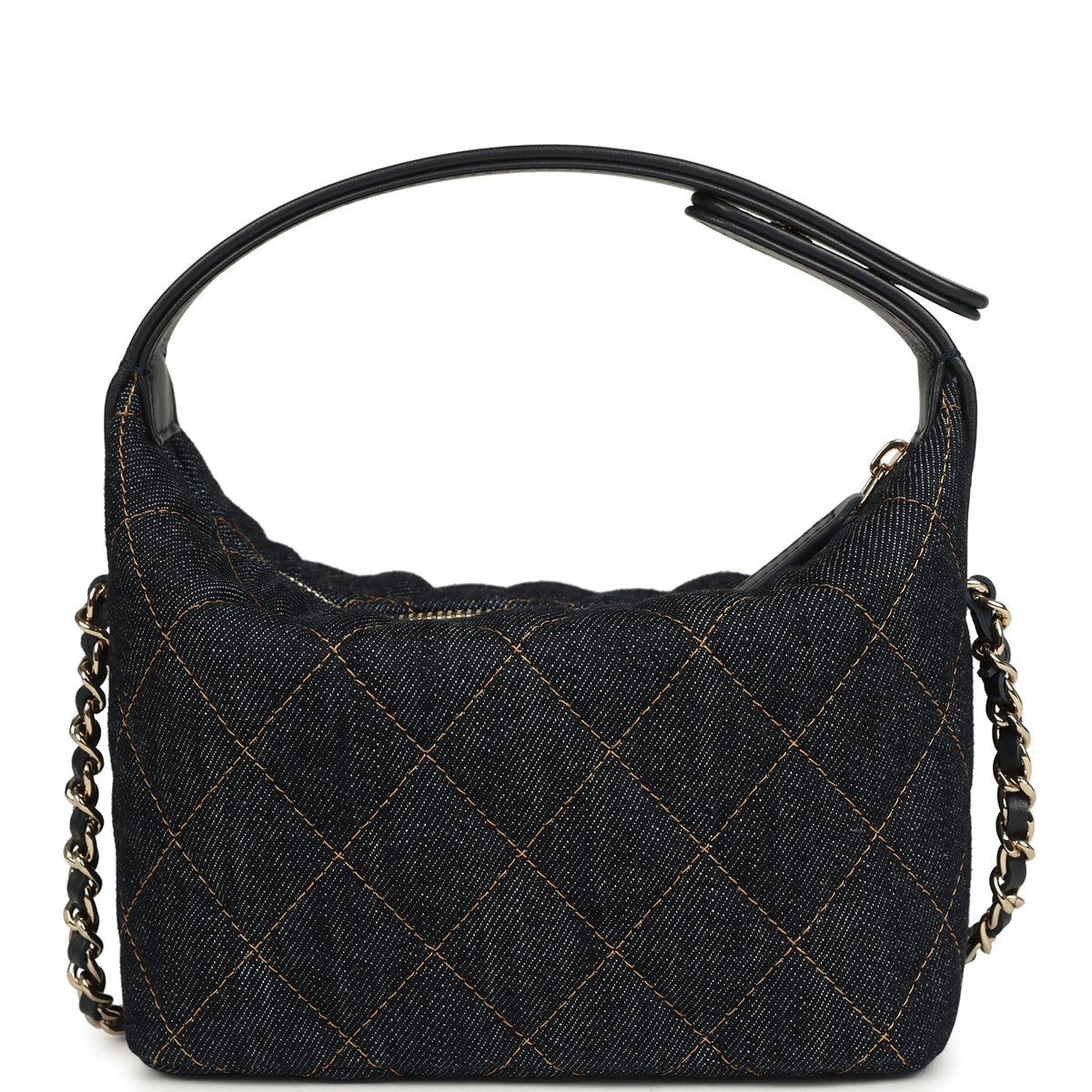 Chanel Mini Hobo Pouch with Chain Dark Blue Denim and Leather Light Gold Hardware