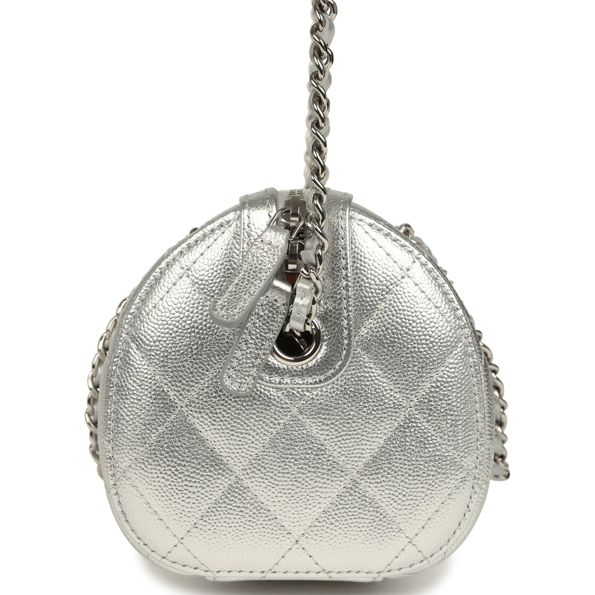 Chanel Mini Timeless Classic Barrel Bag with Chain Metallic Silver Shiny Caviar Silver Hardware