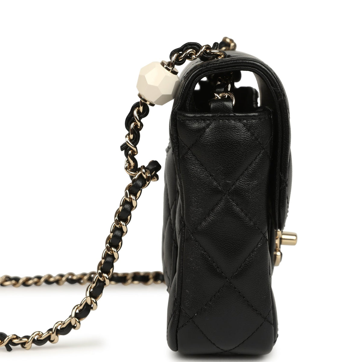 Pre-owned Chanel Heart Charms Mini Square Flap Bag Black Lambskin Enamel Light Gold Hardware